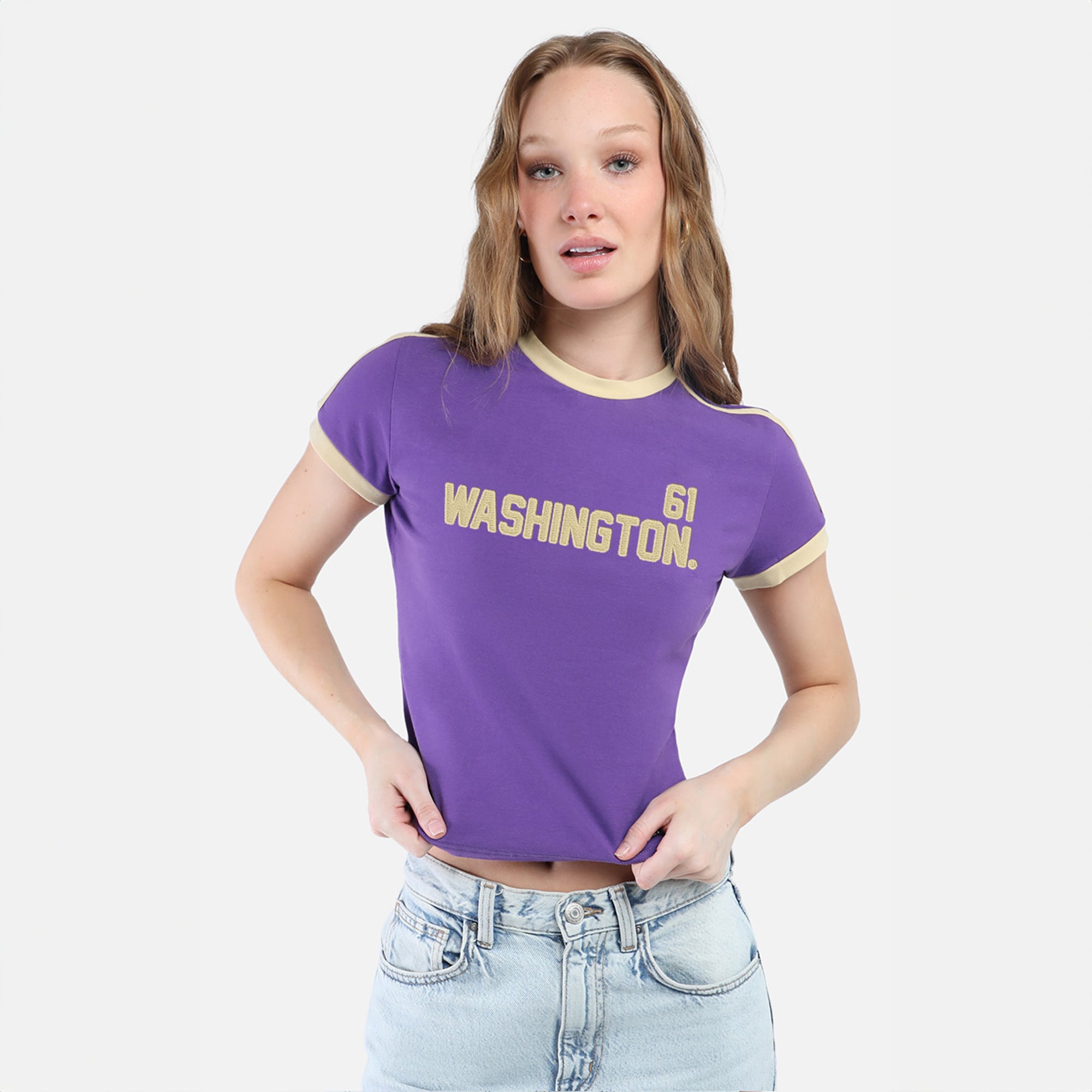 T-shirt bébé gardien de but violet des Huskies Washington pour femmes la marque Hype and Vice