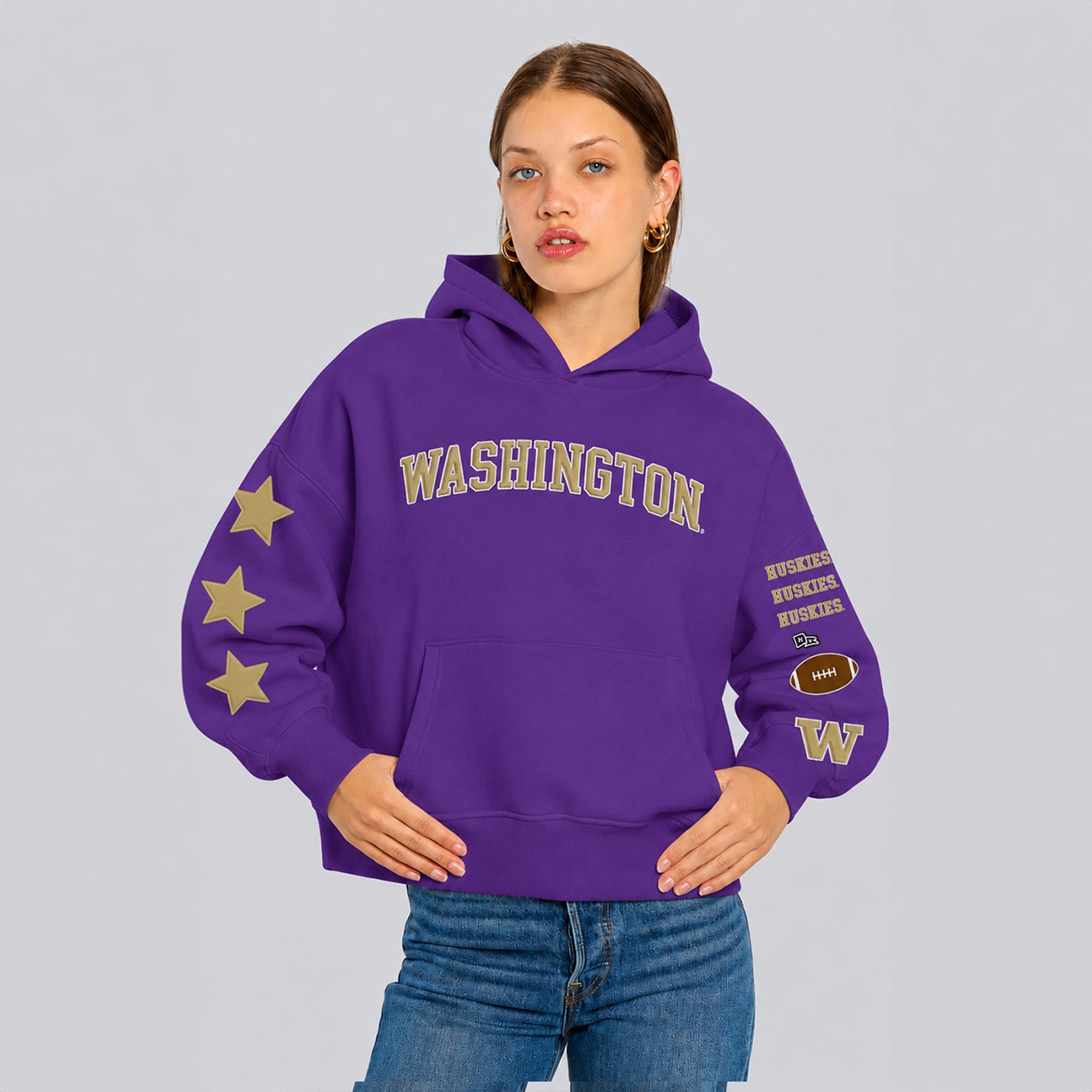 Sweat à capuche court violet Washington Huskies pour femmes de la marque Hype and Vice