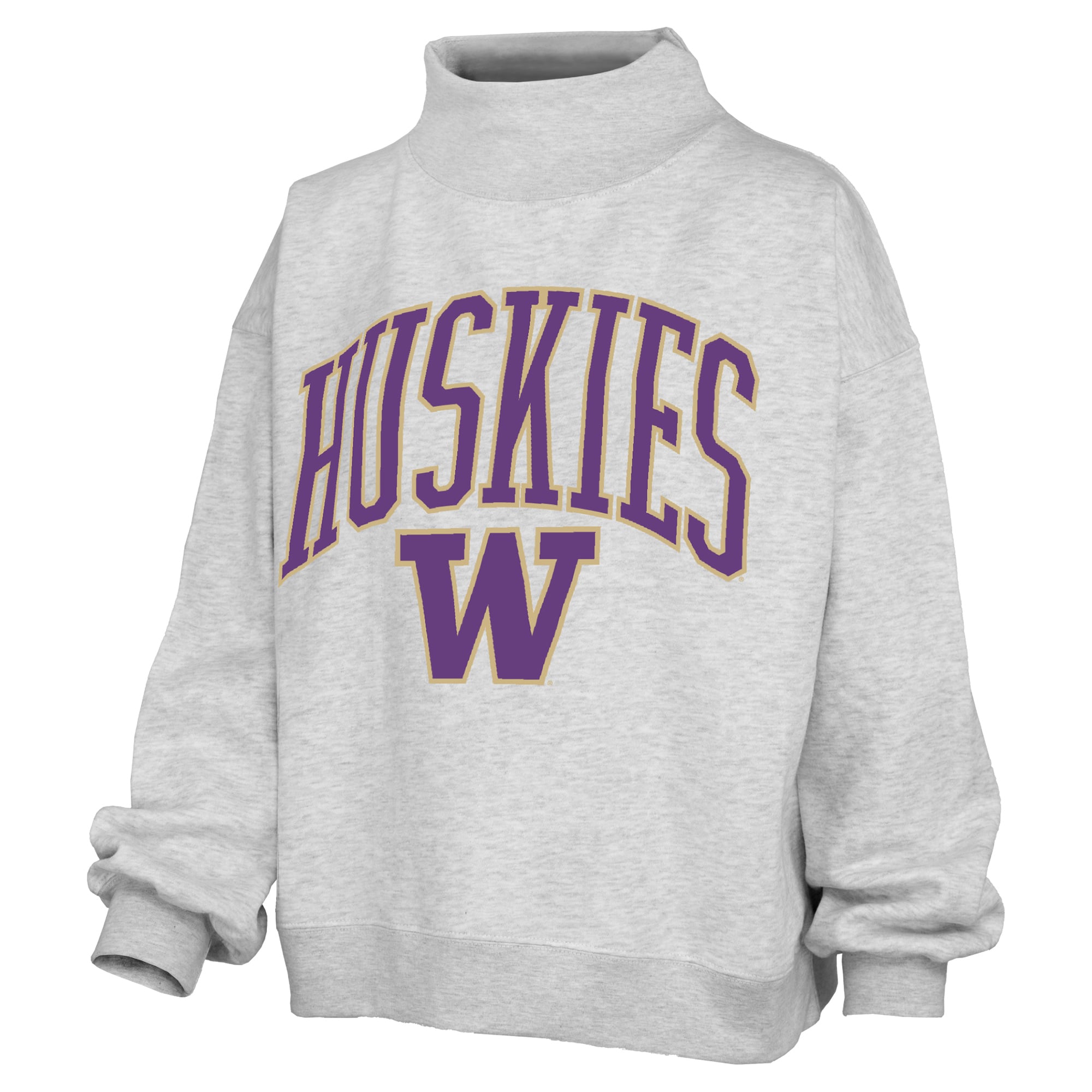 Sweat-shirt à col montant oversize en polaire avec slogan, couleur cendre, pour femme, des Washington Huskies.
