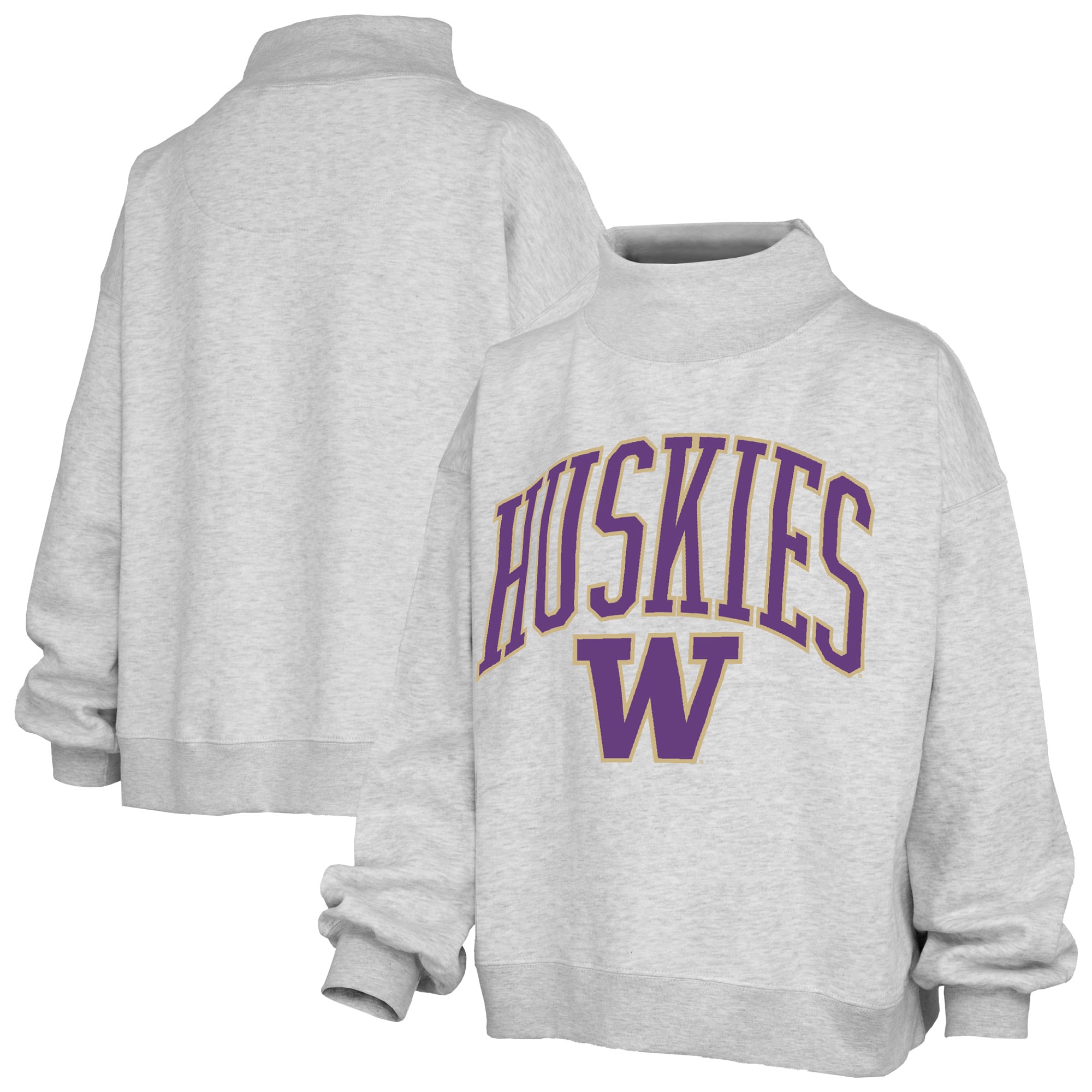 Sweat-shirt à col montant oversize en polaire avec slogan, couleur cendre, pour femme, des Washington Huskies.