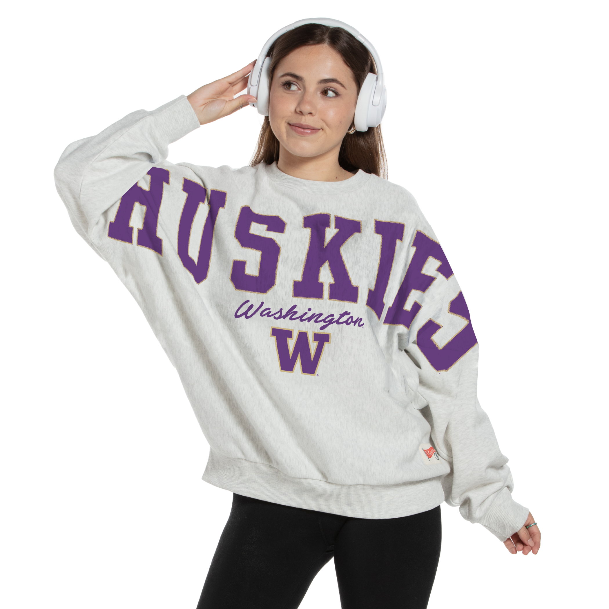 Sweat-shirt oversize en flanelle gris chiné Washington Huskies pour femme, de la marque Pressbox.