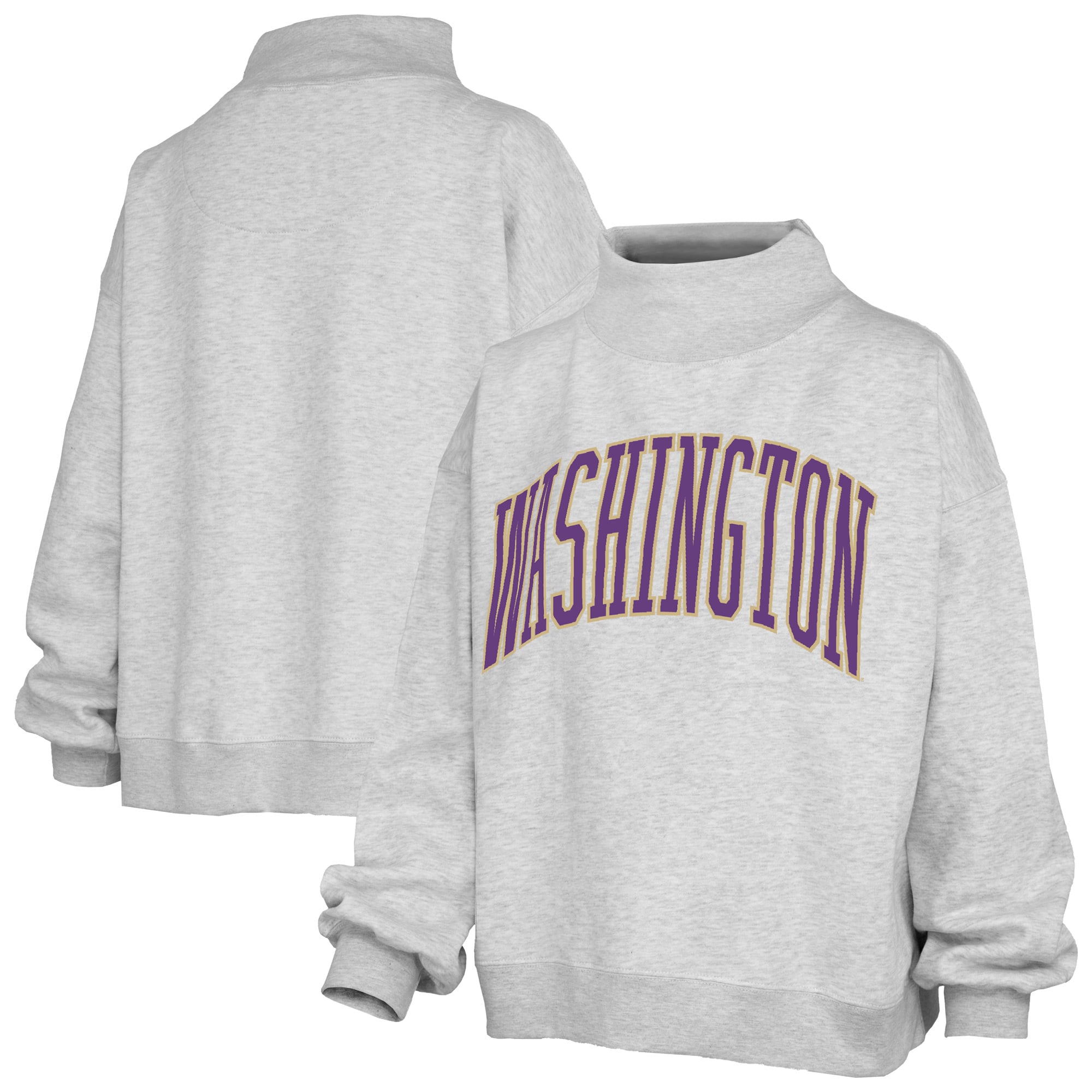 Women's Pressbox Heather Gray Washington Huskies Oversized Nelson Mock Neck Sweatshirt
