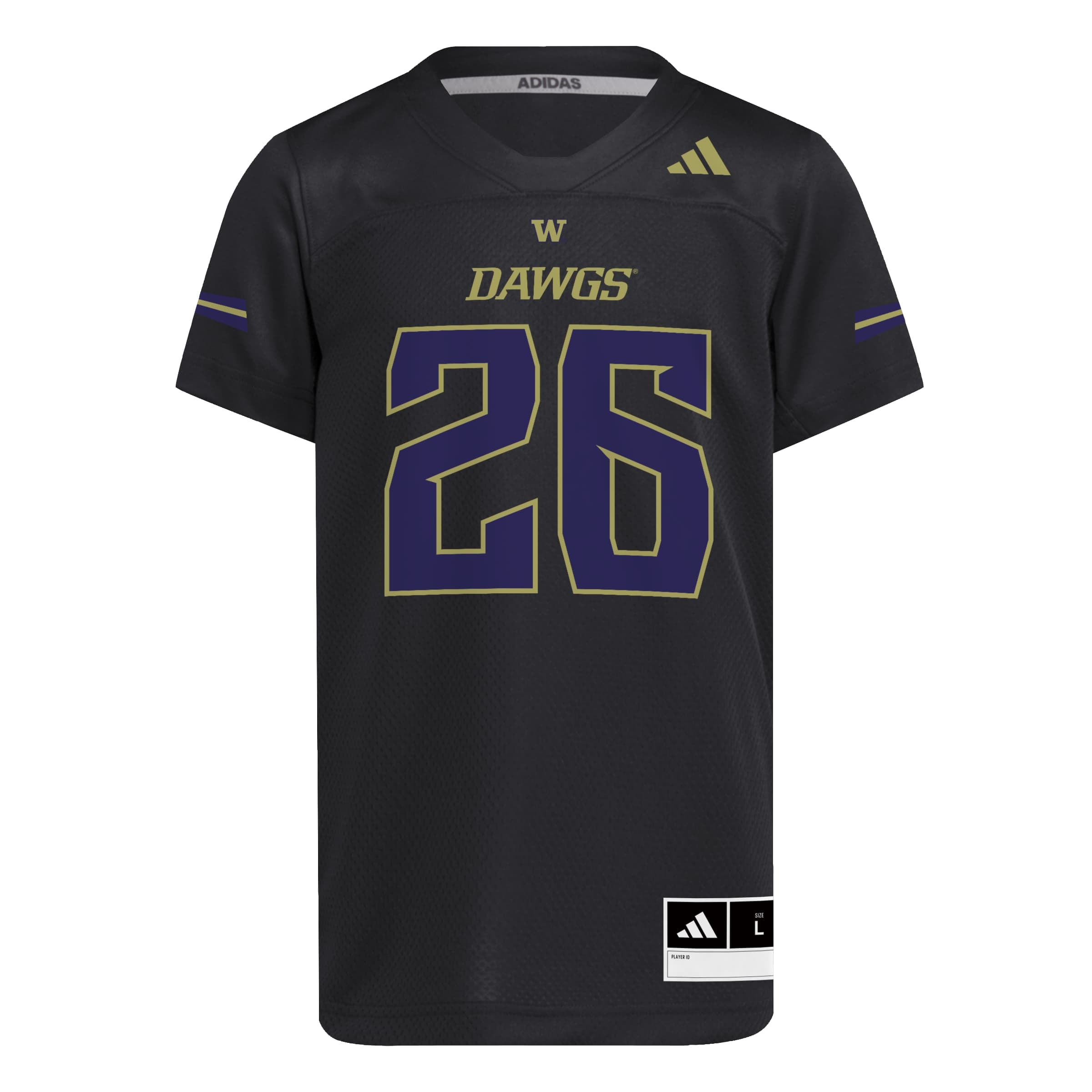 Youth adidas #26 Black Washington Huskies Dawgs Strategy Football Jersey