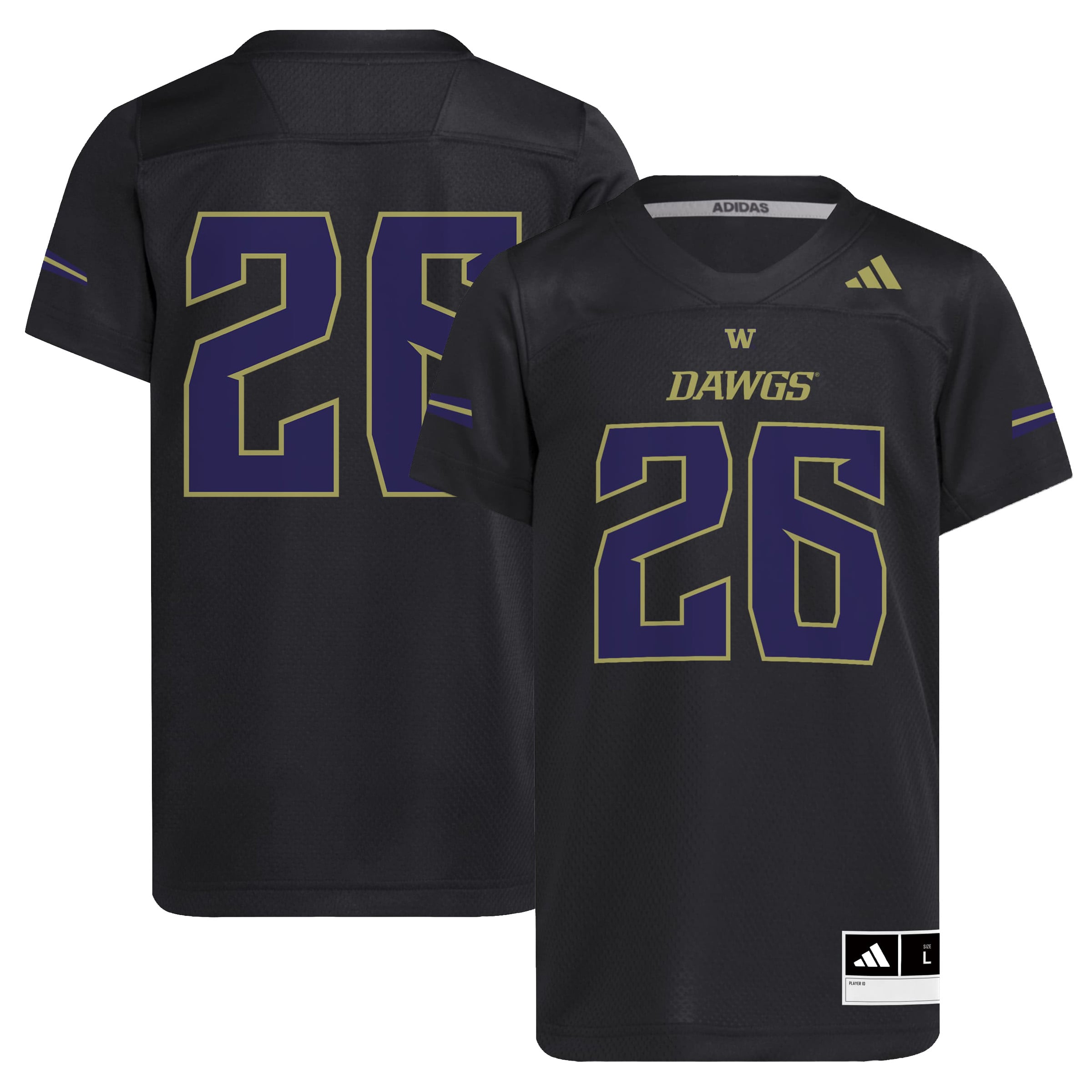 Youth adidas #26 Black Washington Huskies Dawgs Strategy Football Jersey