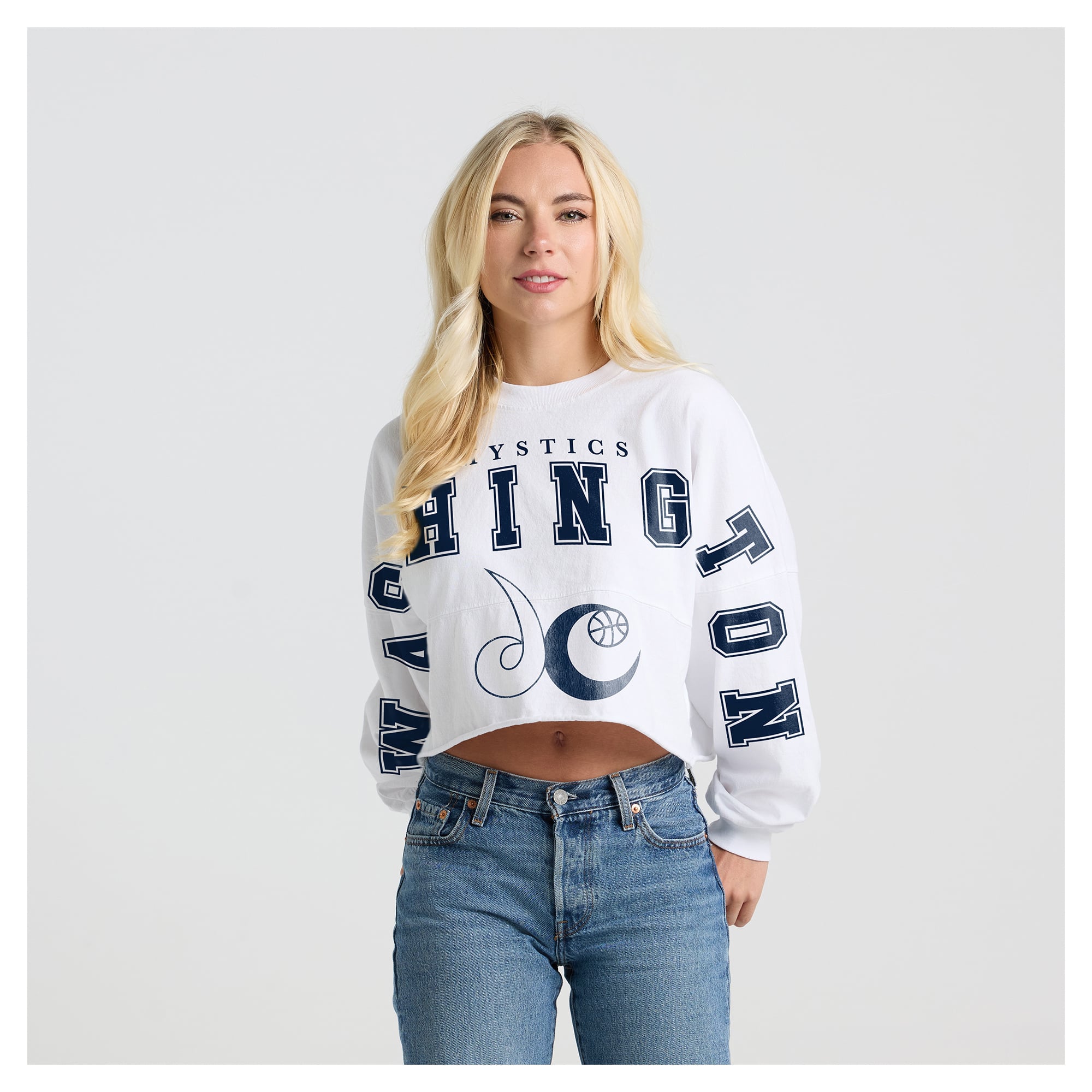 Women's Fanatics White Washington Mystics Spirit Jersey Cropped Crew Neck Sweatshirt