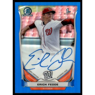 2014 Bowman Chrome Draft Draft Pick Autographs Blue Refractors #BCAEF Erick Fedde