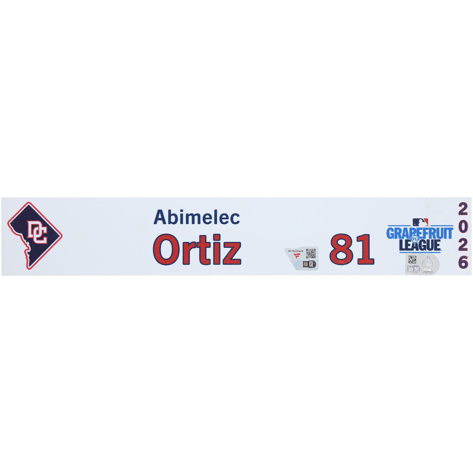 Abimelec Ortiz Washington Nationals Player-Issued #81 Nameplate from 2026 MLB Spring Training