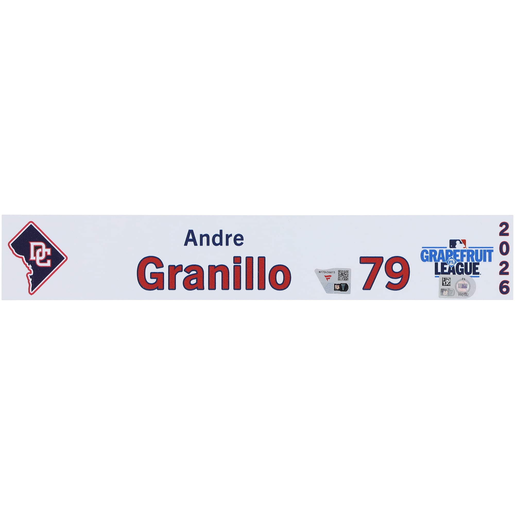 Andre Granillo Washington Nationals Player-Issued #79 Nameplate from 2026 MLB Spring Training