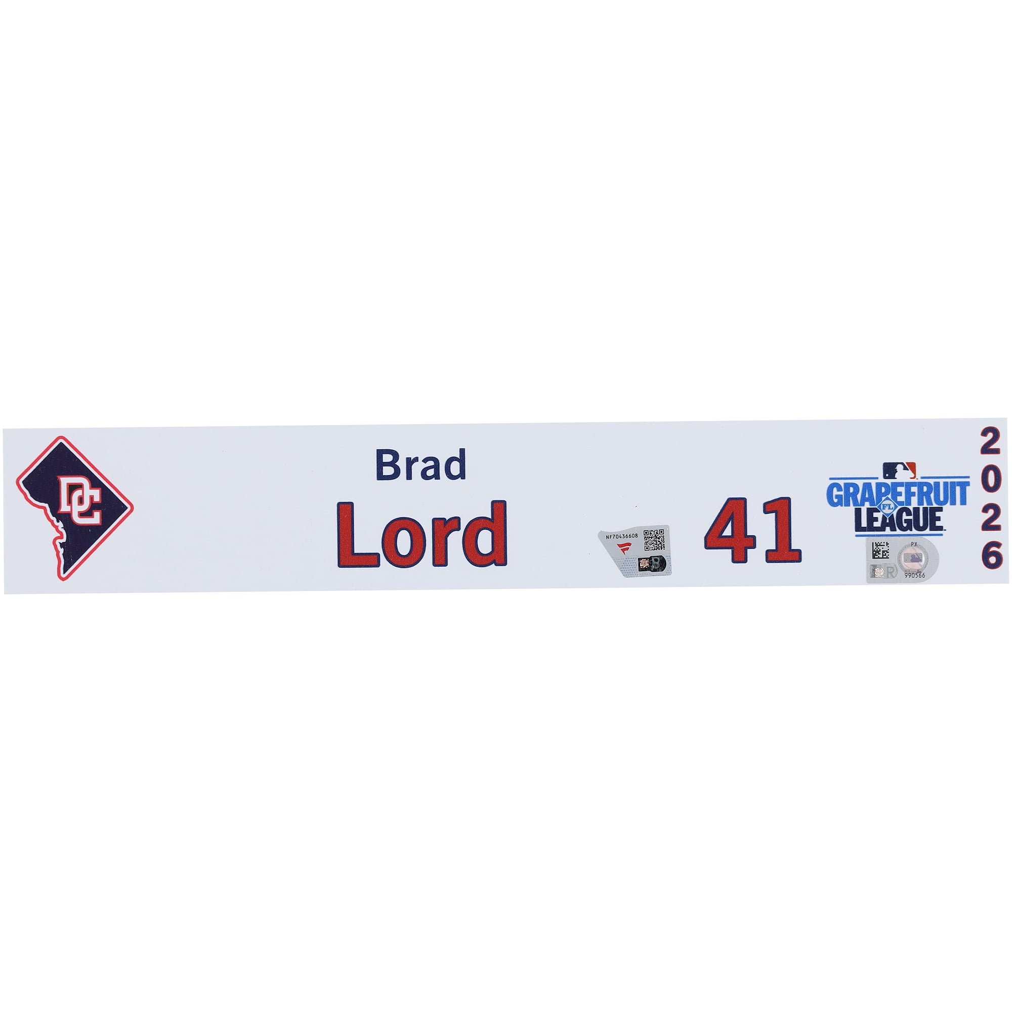 Brad Lord Washington Nationals Player-Issued #41 Nameplate from 2026 MLB Spring Training