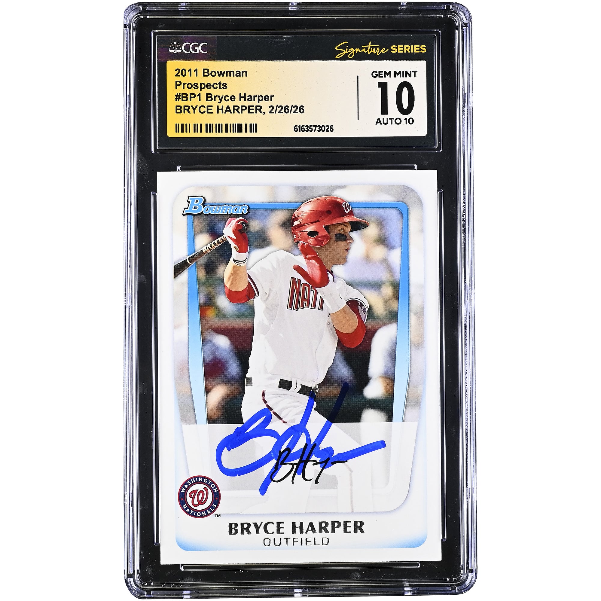 Bryce Harper Washington Nationals Autographed 2011 Bowman Prospects #BP1 CGC Authenticated 10/10 Card