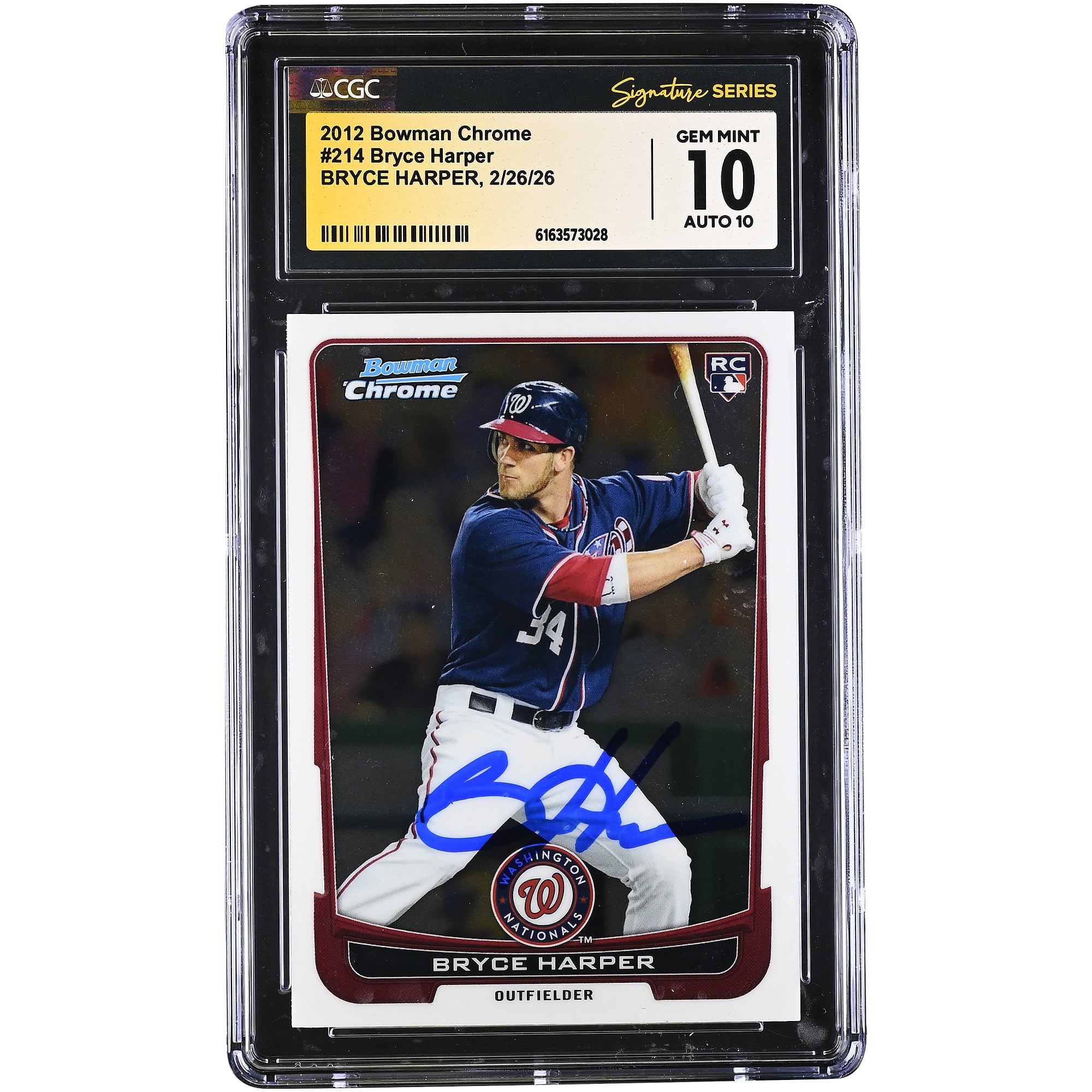 Bryce Harper Washington Nationals Autographed 2012 Bowman Chrome #214 CGC Authenticated 10/10 Rookie Card