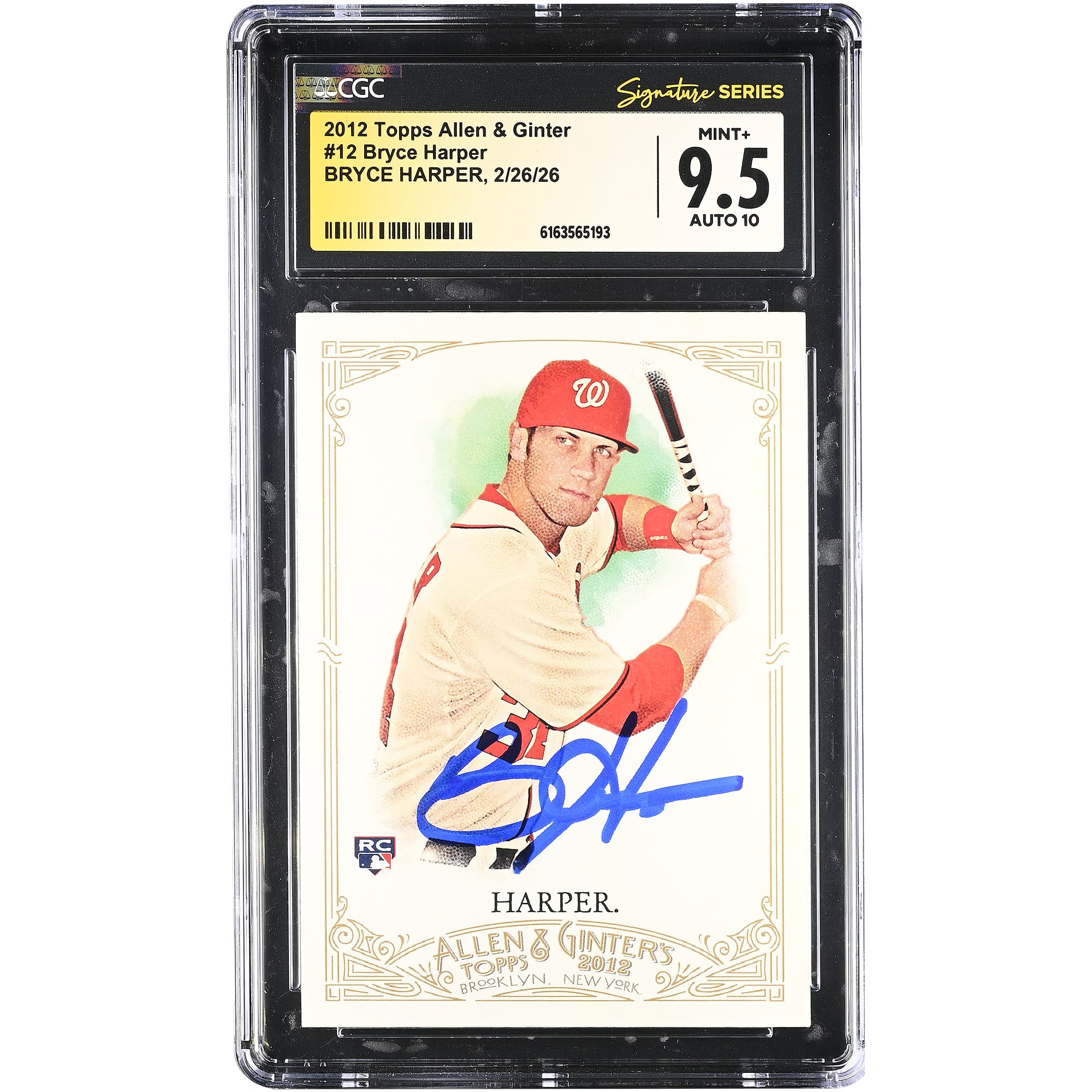 Bryce Harper Washington Nationals Autographed 2012 Topps Allen & Ginter #12 CGC Authenticated /10 Rookie Card