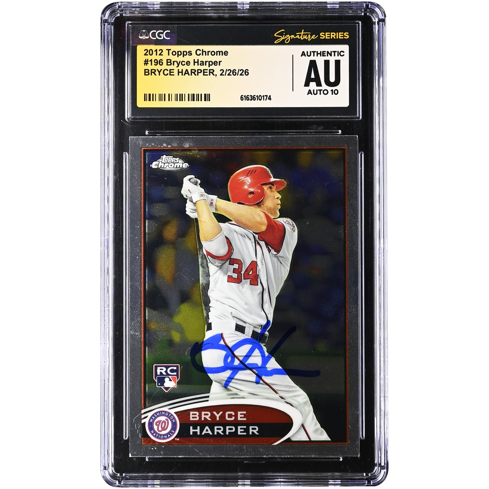 Bryce Harper Washington Nationals Autographed 2012 Topps Chrome #196 CGC Authenticated Auto 10 Rookie Card