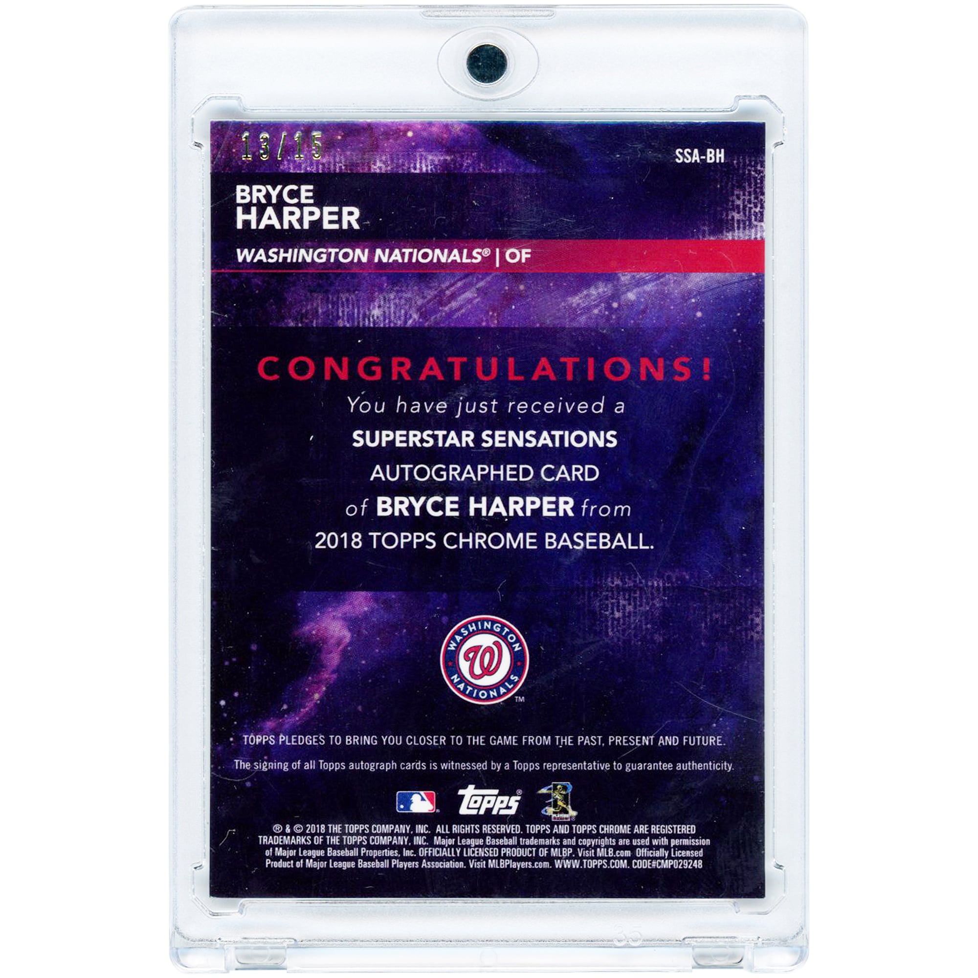 Bryce Harper Washington Nationals Autographed 2018 Topps Chrome Superstar Sensations #SSA-BH #13/15 Card
