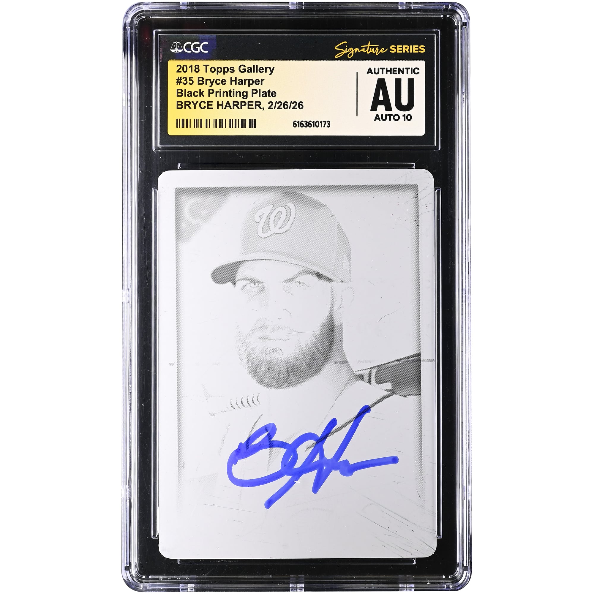 Bryce Harper Washington Nationals Autographed 2018 Topps Gallery Black Printing Plate #35 #1/1 CGC Authenticated Auto 10 Card