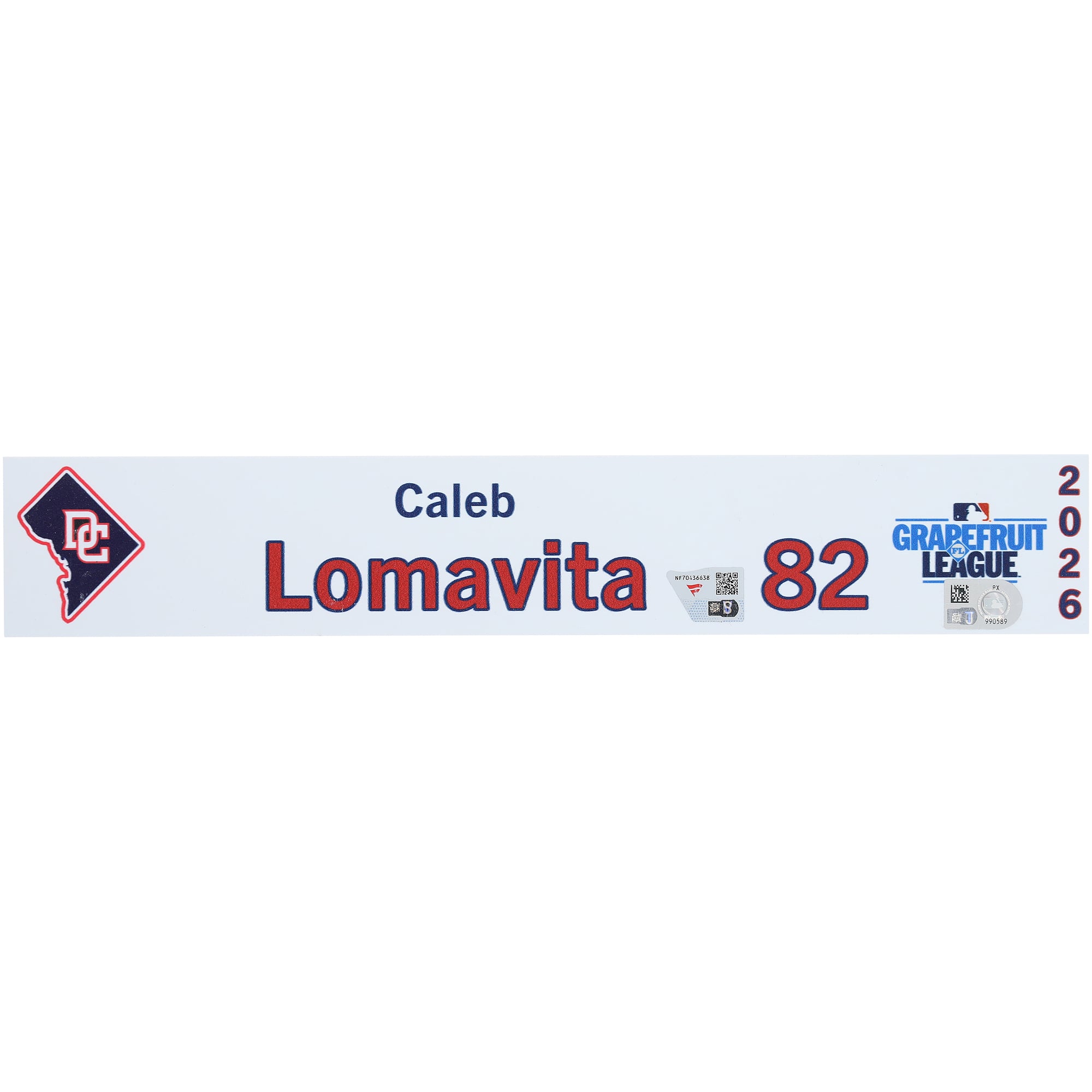 Caleb Lomavita Washington Nationals Player-Issued #82 Nameplate from 2026 MLB Spring Training