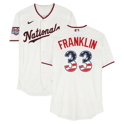 Christian Franklin Washington Nationals Fanatics Authentic Player-Issued #33 White Nike Jersey vs. Pittsburgh Pirates on July 4, 2026  