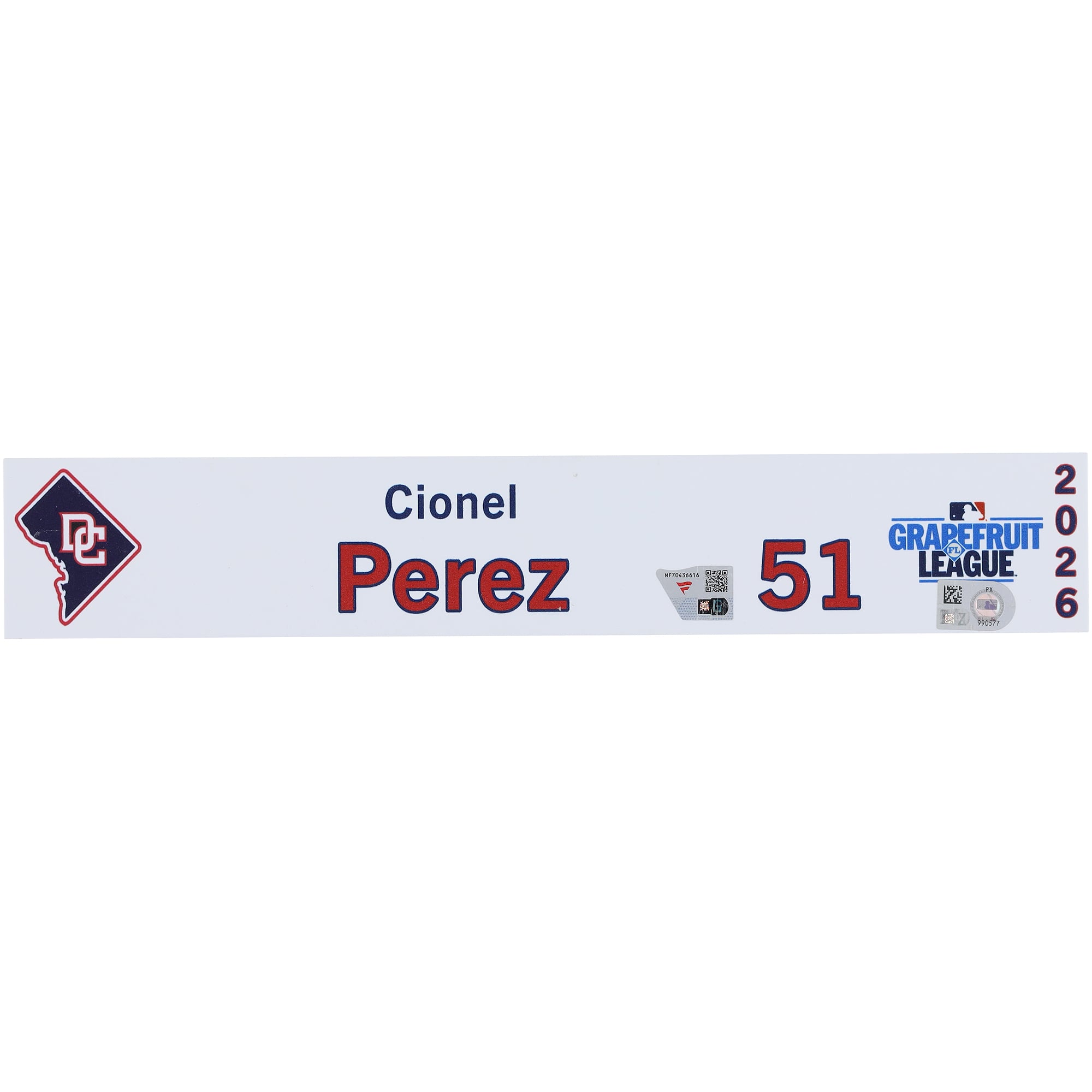 Cionel Perez Washington Nationals Player-Issued #51 Nameplate from 2026 MLB Spring Training