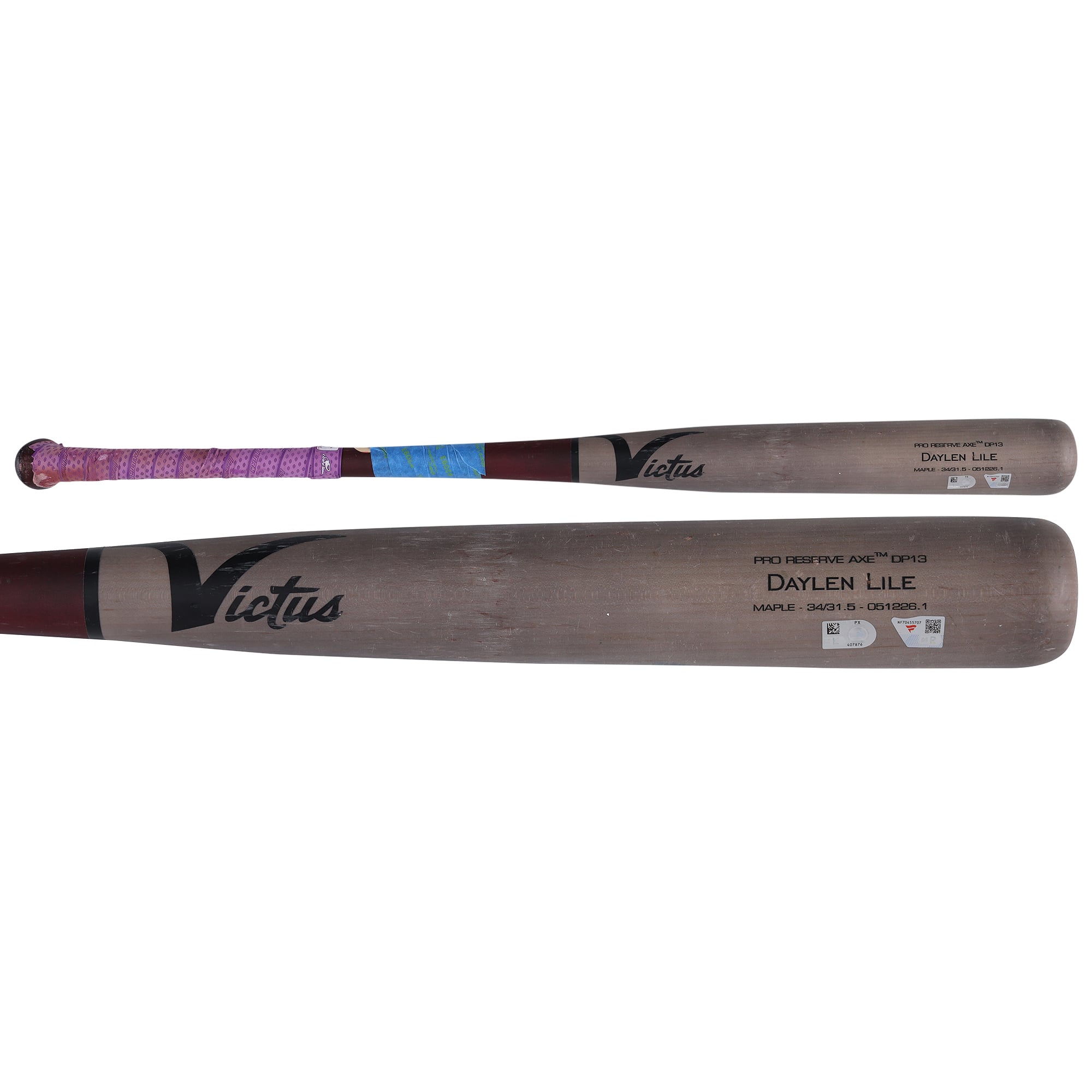 Bâton cassé gris Victus utilisé par Daylen Lile des Washington Nationals lors du match contre les Athletics le 18 juillet 2026 - Simple