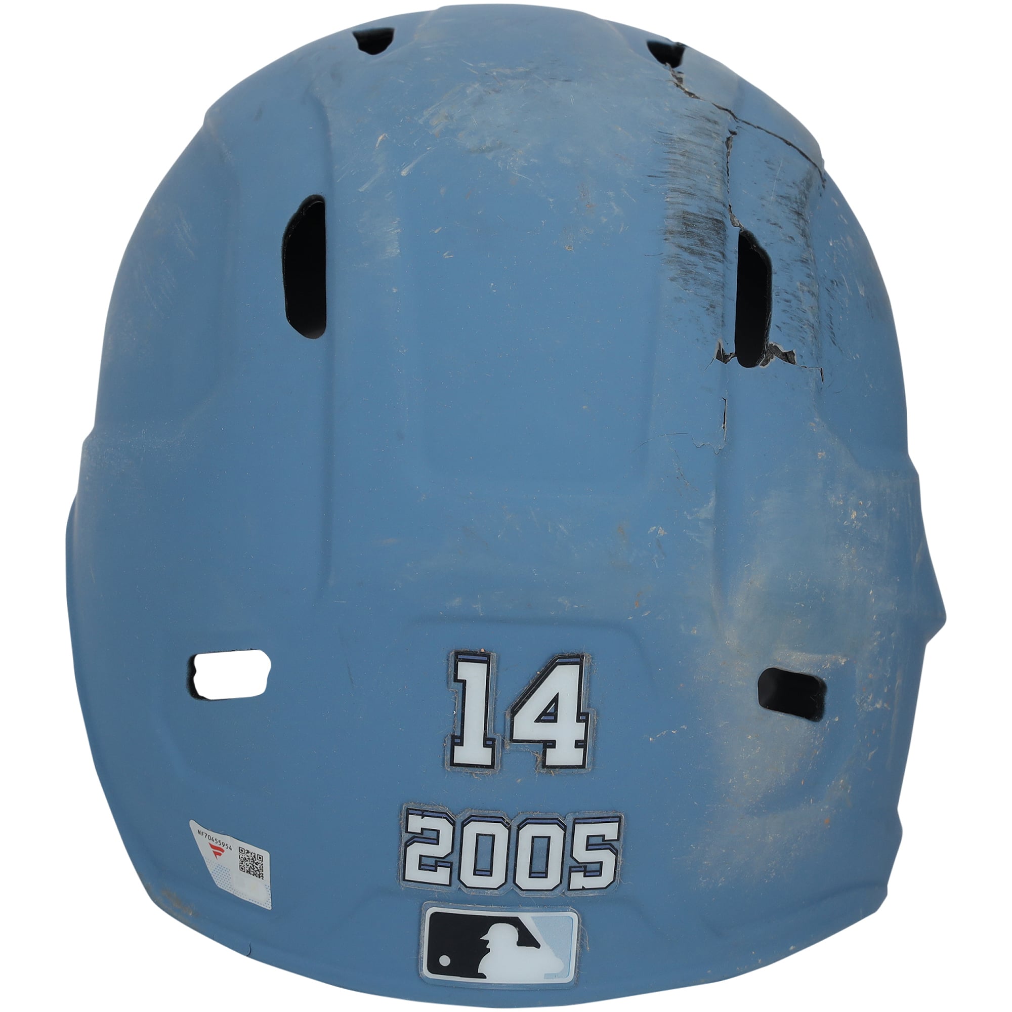 Casque de frappeur bleu City Connect n° 14 porté par Drew Millas (Washington Nationals) lors des matchs contre les Dodgers de Los Angeles le 4 avril et contre les Padres de San Diego le 30 mai 2026.
