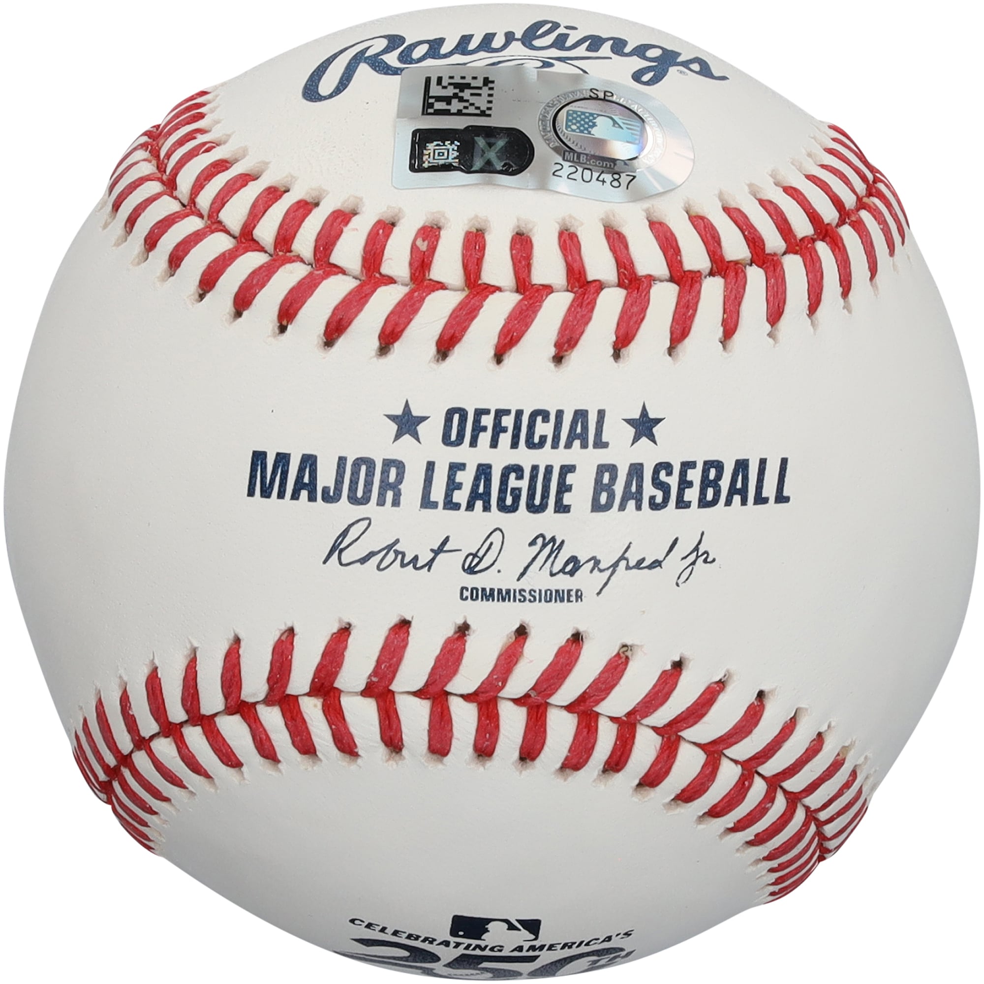 Balle de baseball autographiée par Dylan Crews des Washington Nationals, commémorant le 250e anniversaire du logo des États-Unis.
