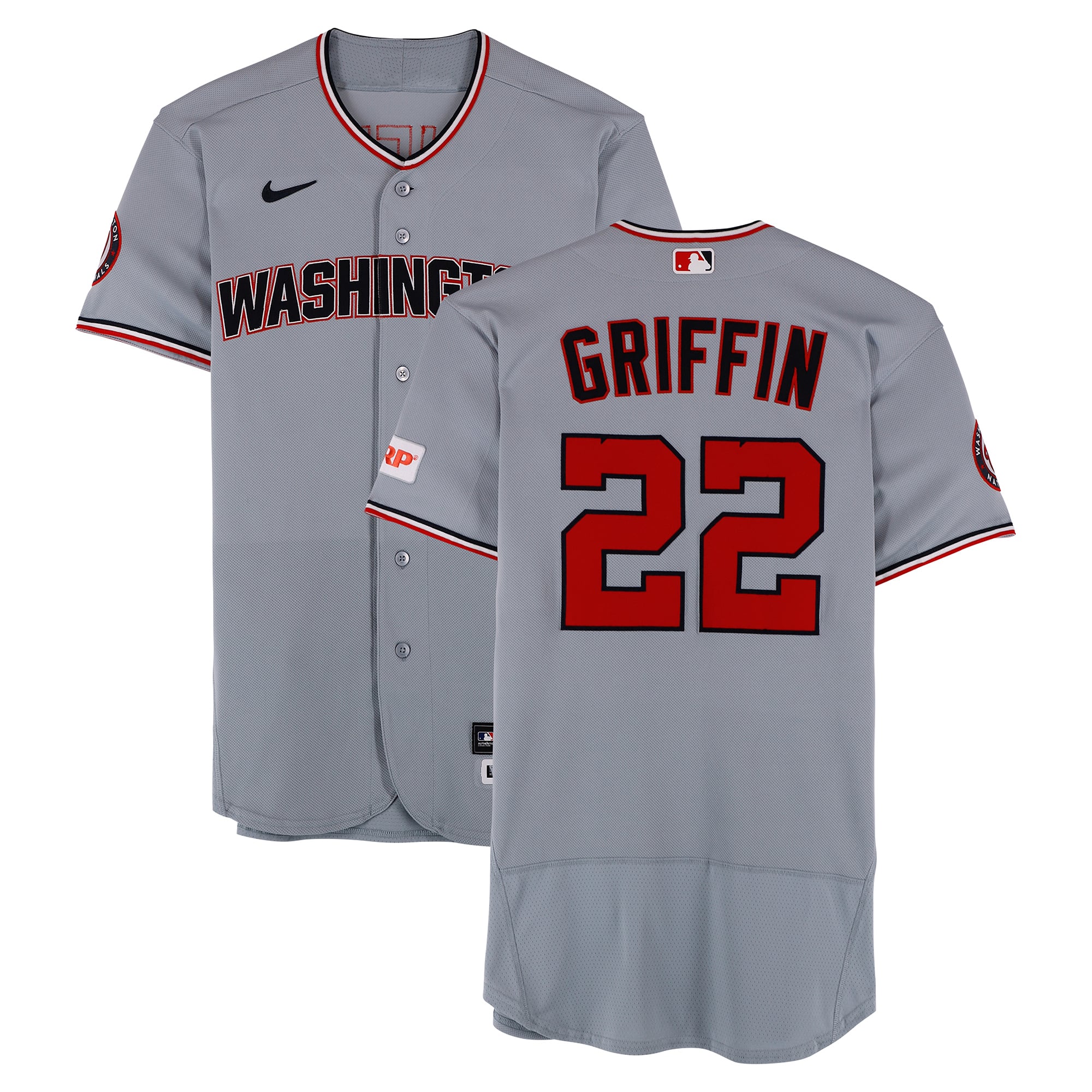 Maillot gris n° 22 porté par Foster Griffin (Washington Nationals) lors des matchs contre les Cubs de Chicago le 26 mars et contre les Marlins de Miami le 8 mai 2026.