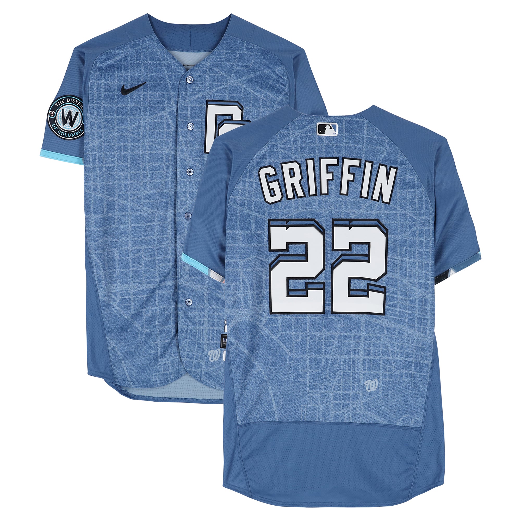 Maillot City Connect bleu n° 22 de Foster Griffin, joueur des Washington Nationals, saison 2026 de la MLB