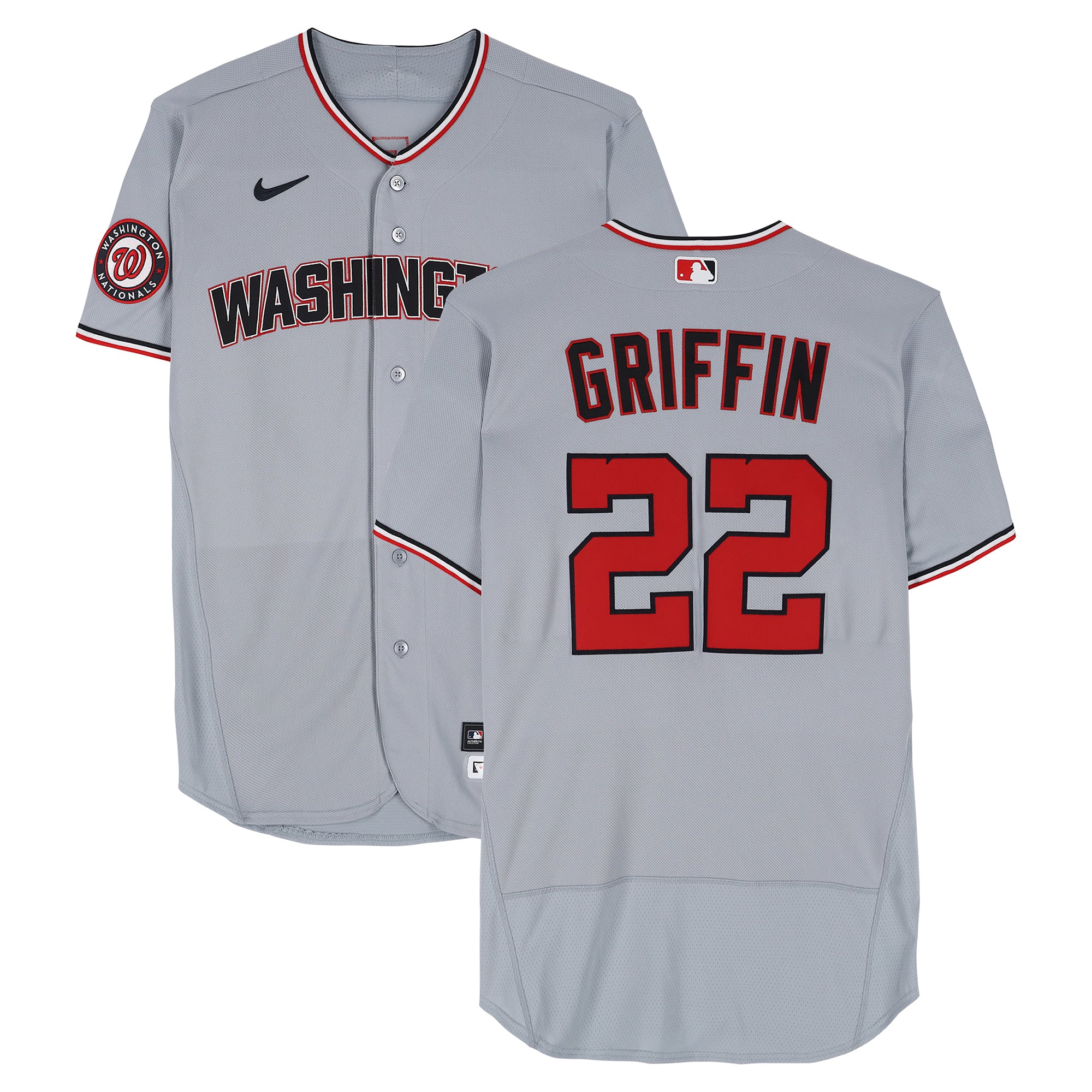 Maillot gris n° 22 de Foster Griffin, joueur des Nationals de Washington, saison 2026 de la MLB