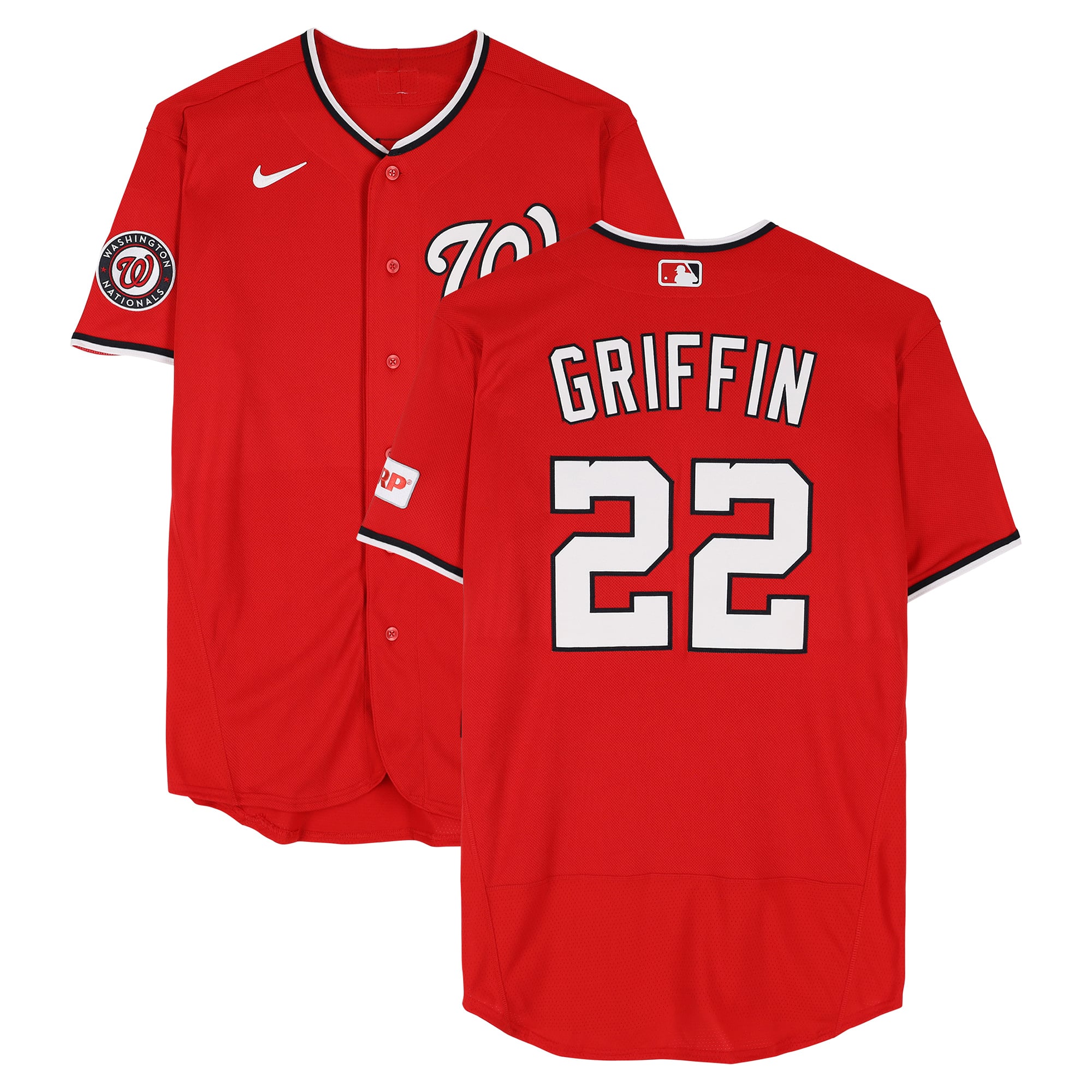 Maillot rouge n° 22 de Foster Griffin, joueur des Nationals de Washington, saison 2026 de la MLB