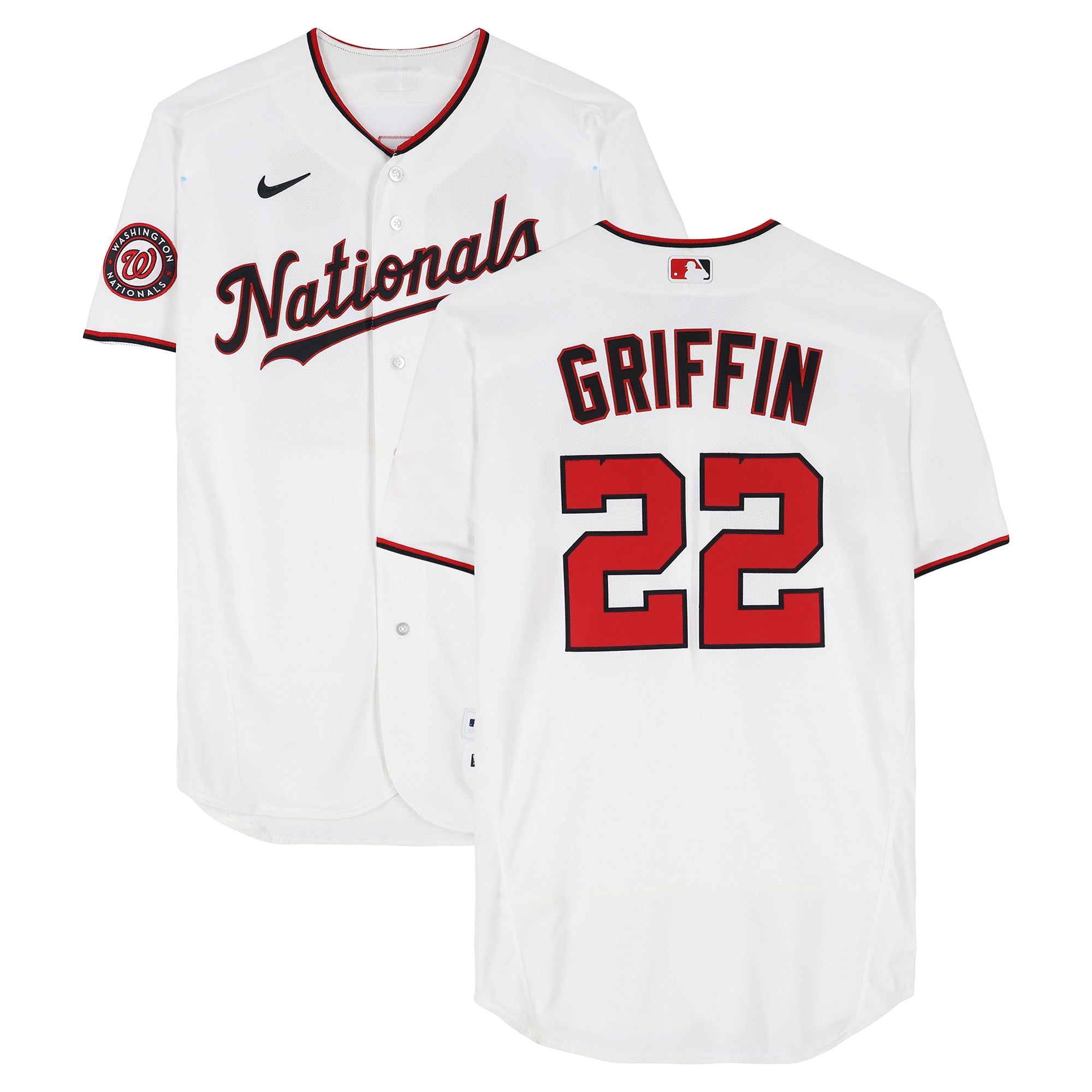 Maillot blanc n° 22 de Foster Griffin, joueur des Nationals de Washington, saison 2026 de la MLB