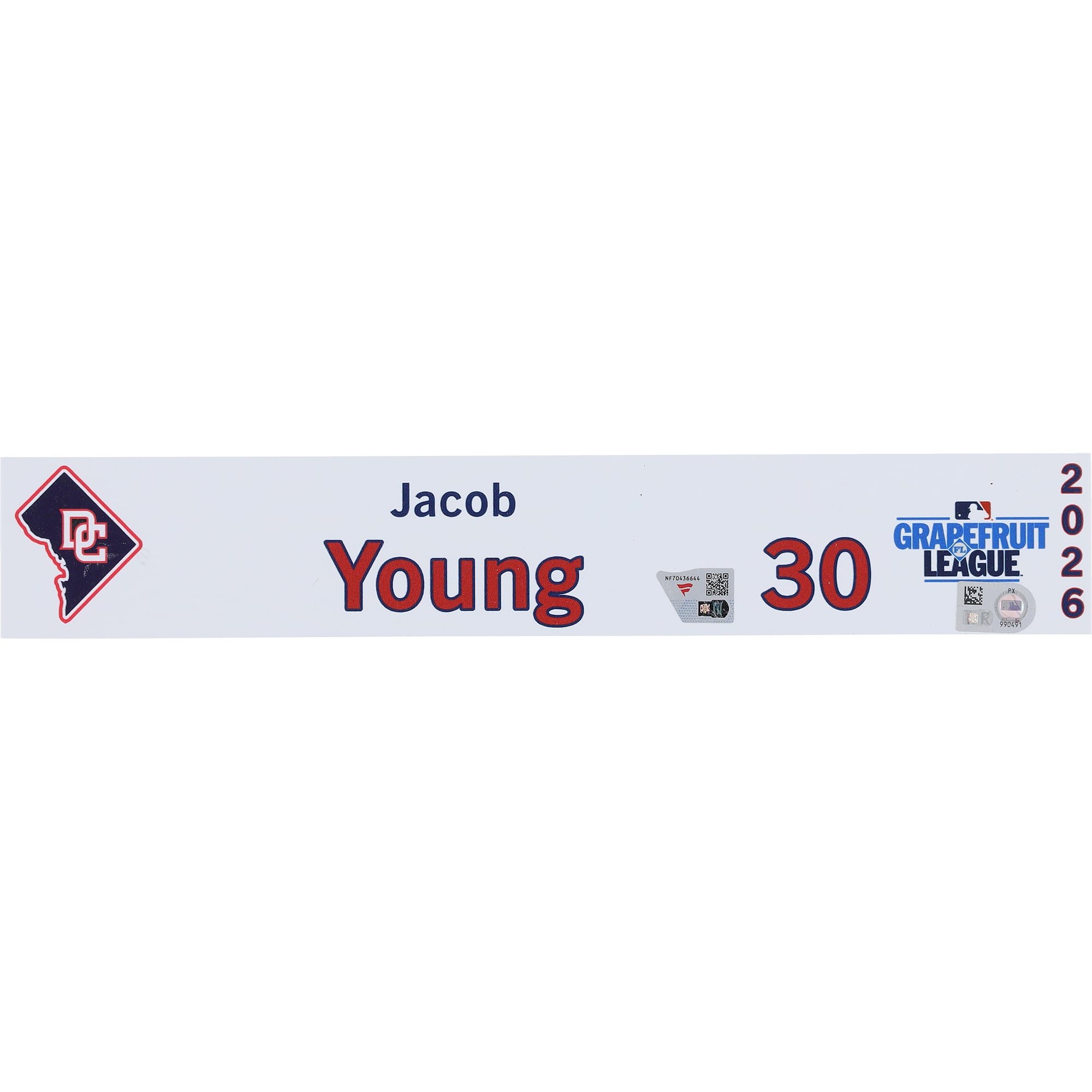 Jacob Young Washington Nationals Player-Issued #30 Nameplate from 2026 MLB Spring Training