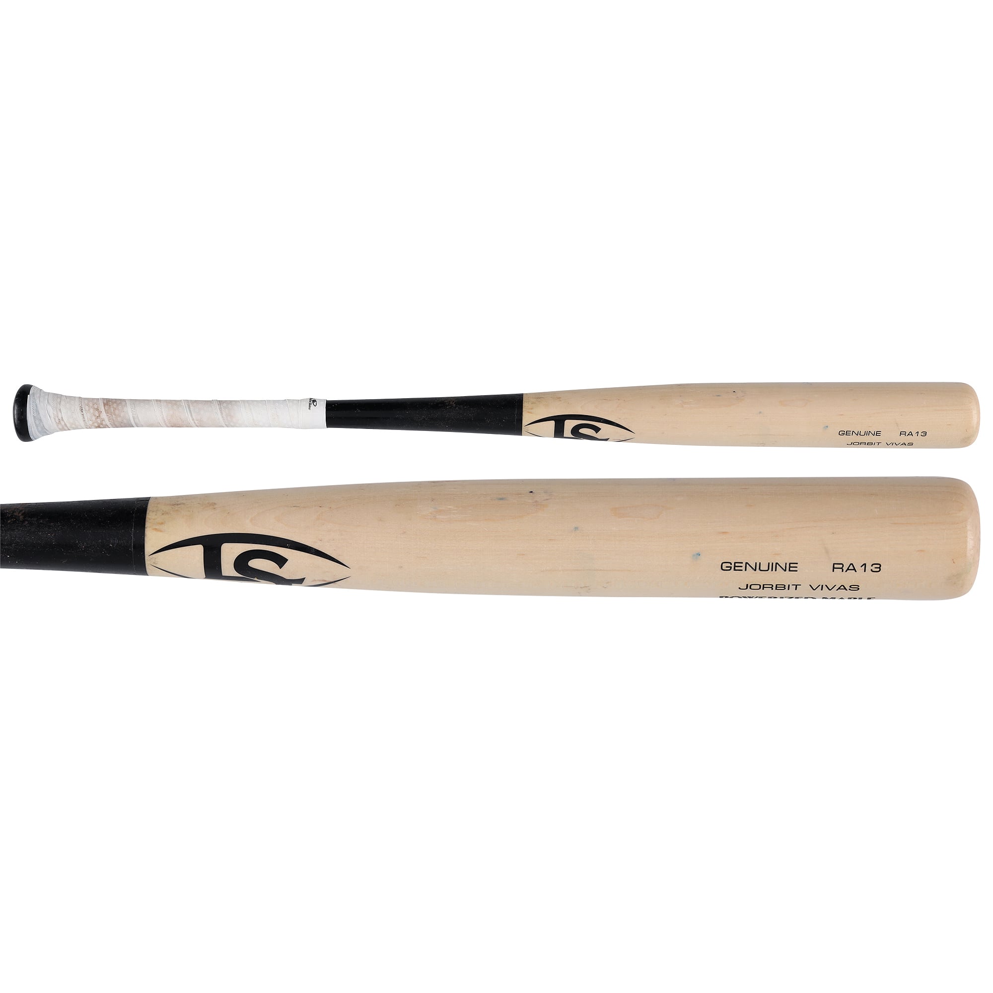 Bâton cassé Louisville Slugger beige utilisé par Jorbit Vivas des Phillies de Philadelphie lors du match contre les Marlins de Miami le 28 août 2026