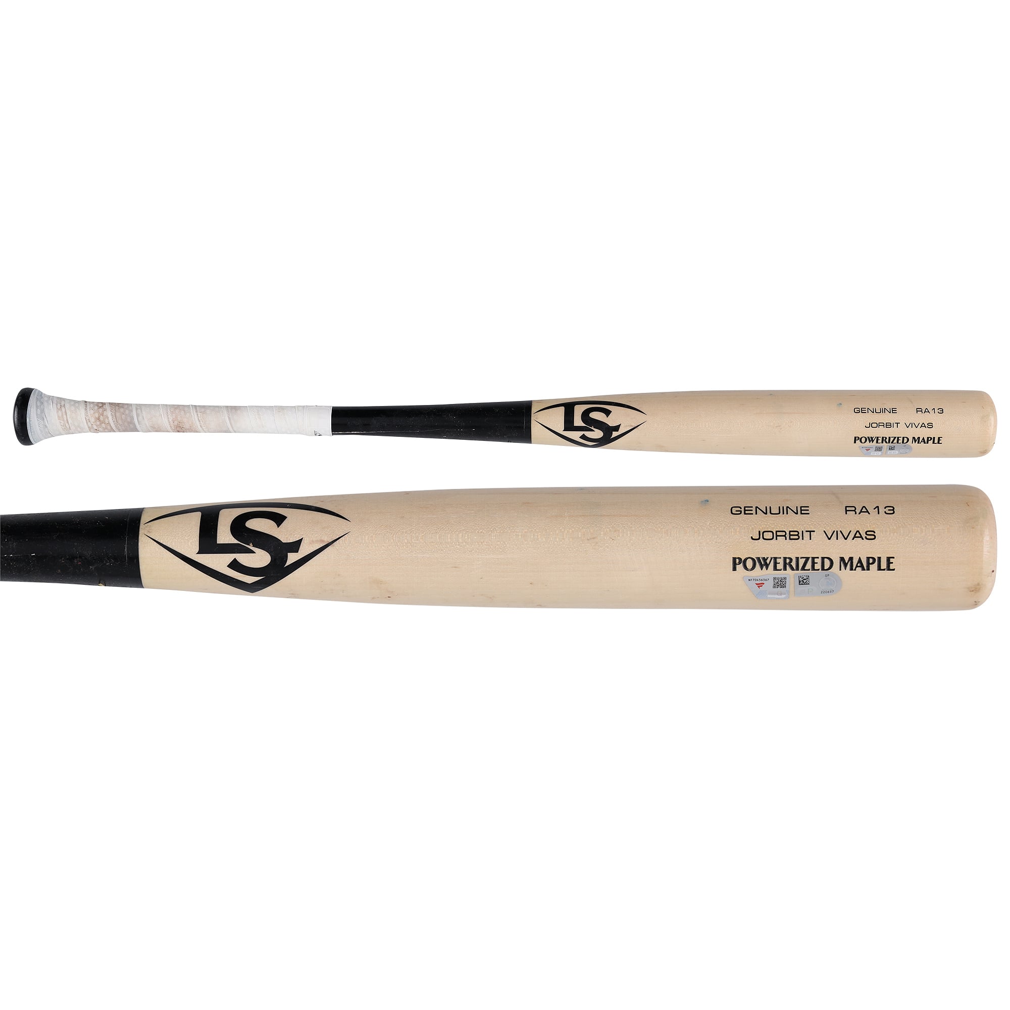 Bâton cassé Louisville Slugger beige utilisé par Jorbit Vivas des Phillies de Philadelphie lors du match contre les Marlins de Miami le 28 août 2026