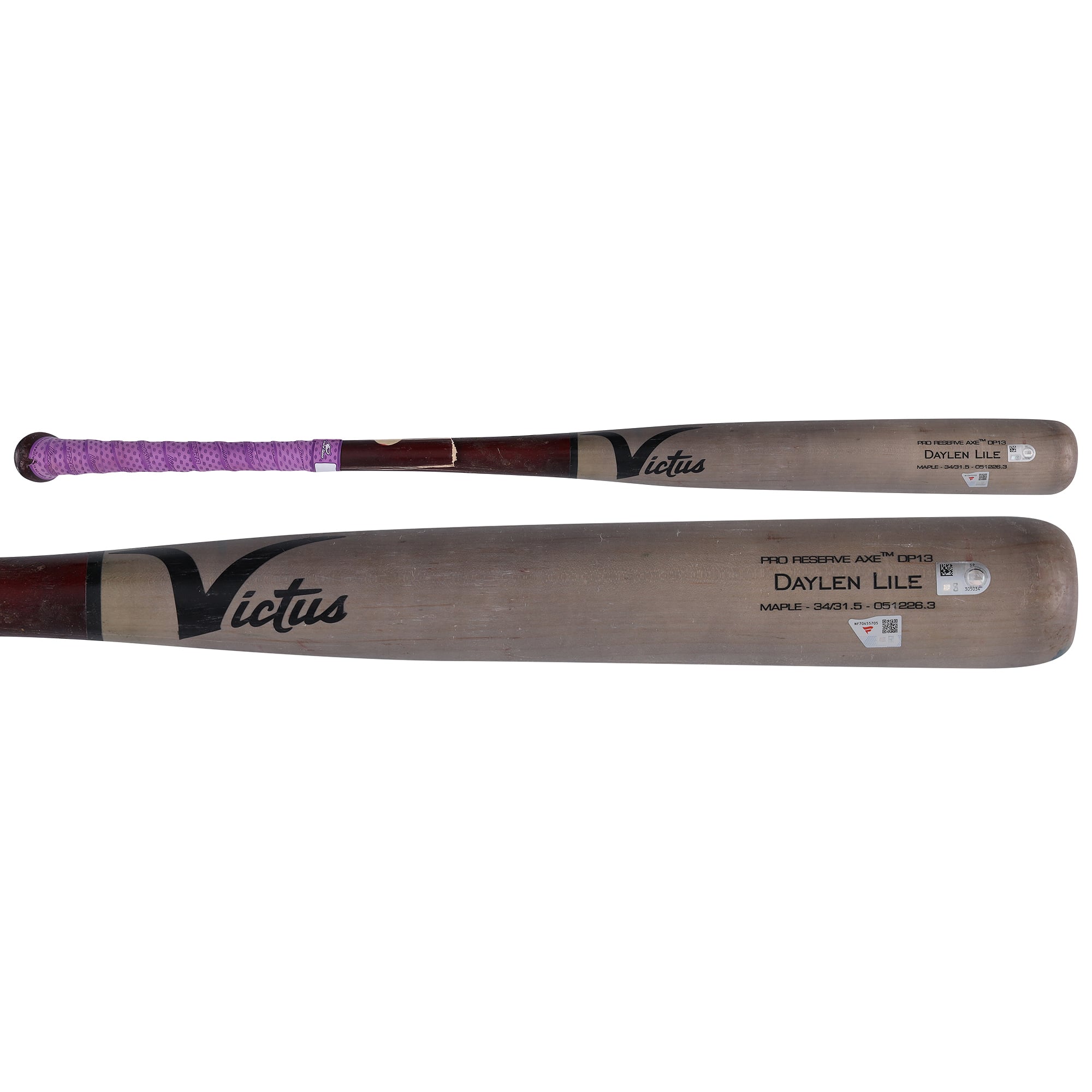 Batte Victus cassée couleur sable utilisée par Jorbit Vivas des Washington Nationals lors du match contre les Colorado Rockies le 22 juillet 2026