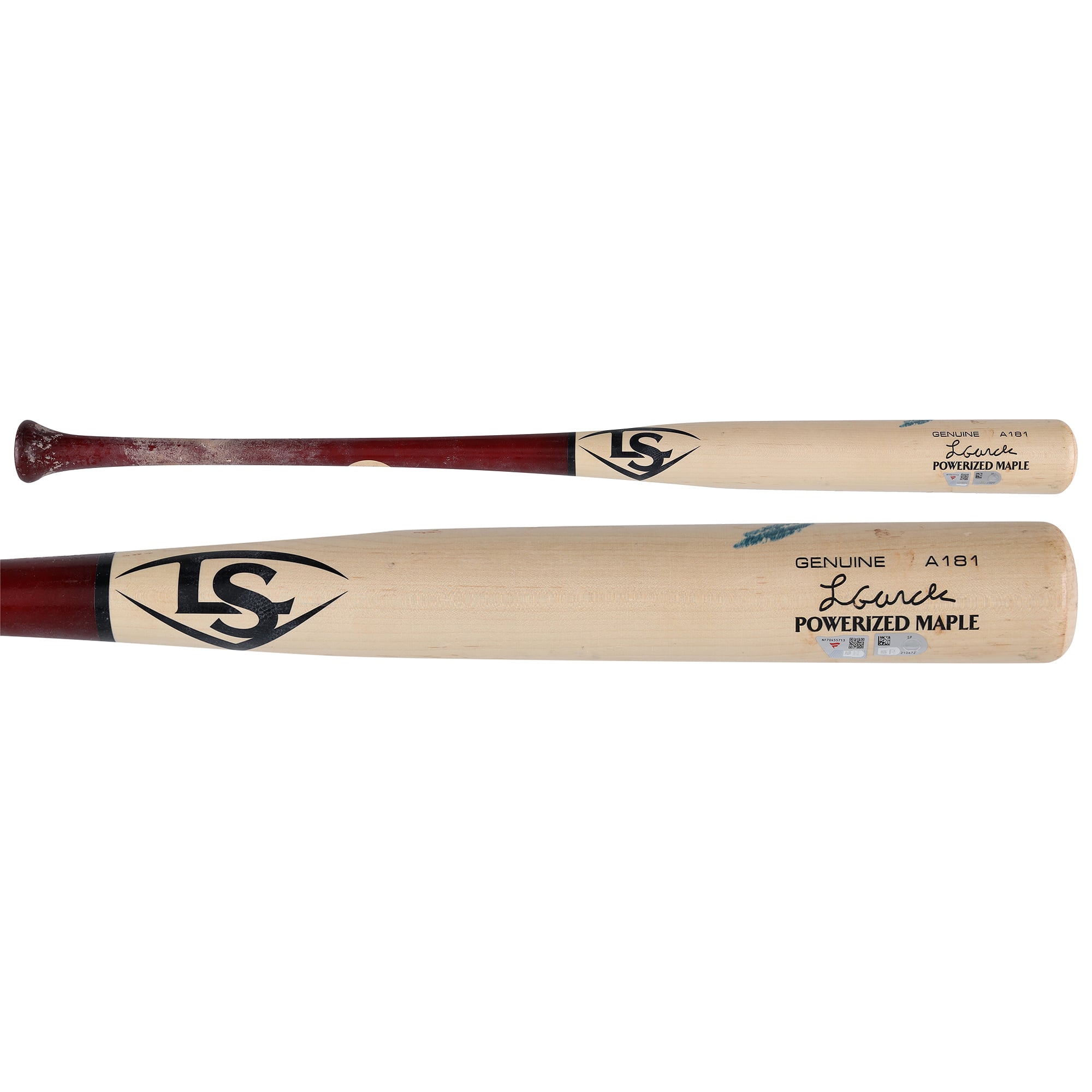 Batte Louisville Slugger beige cassée utilisée par Luis García Jr. (Washington Nationals) lors du match contre les Kansas City Royals le 17 juin 2026.
