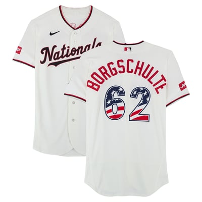 Matt Borgschulte Washington Nationals Fanatics Authentic Game-Used #62 White Nike Jersey vs. Pittsburgh Pirates on July 4, 2026 Matt Borgschulte 