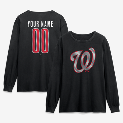 Washington Nationals  Metallic Mascot Personalized Name & Number Long Sleeve T-Shirt - Black