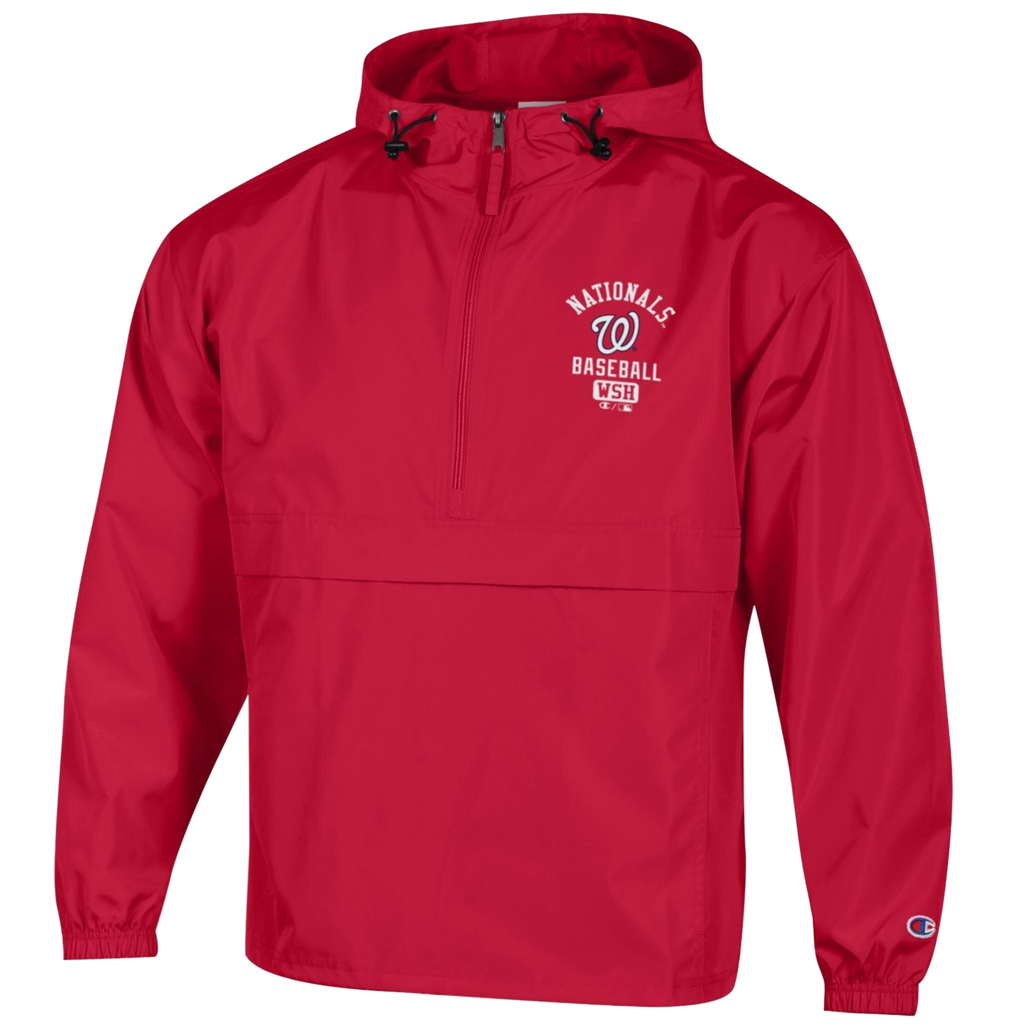 Veste coupe-vent pliable à demi-zip Champion Red Washington Nationals pour homme