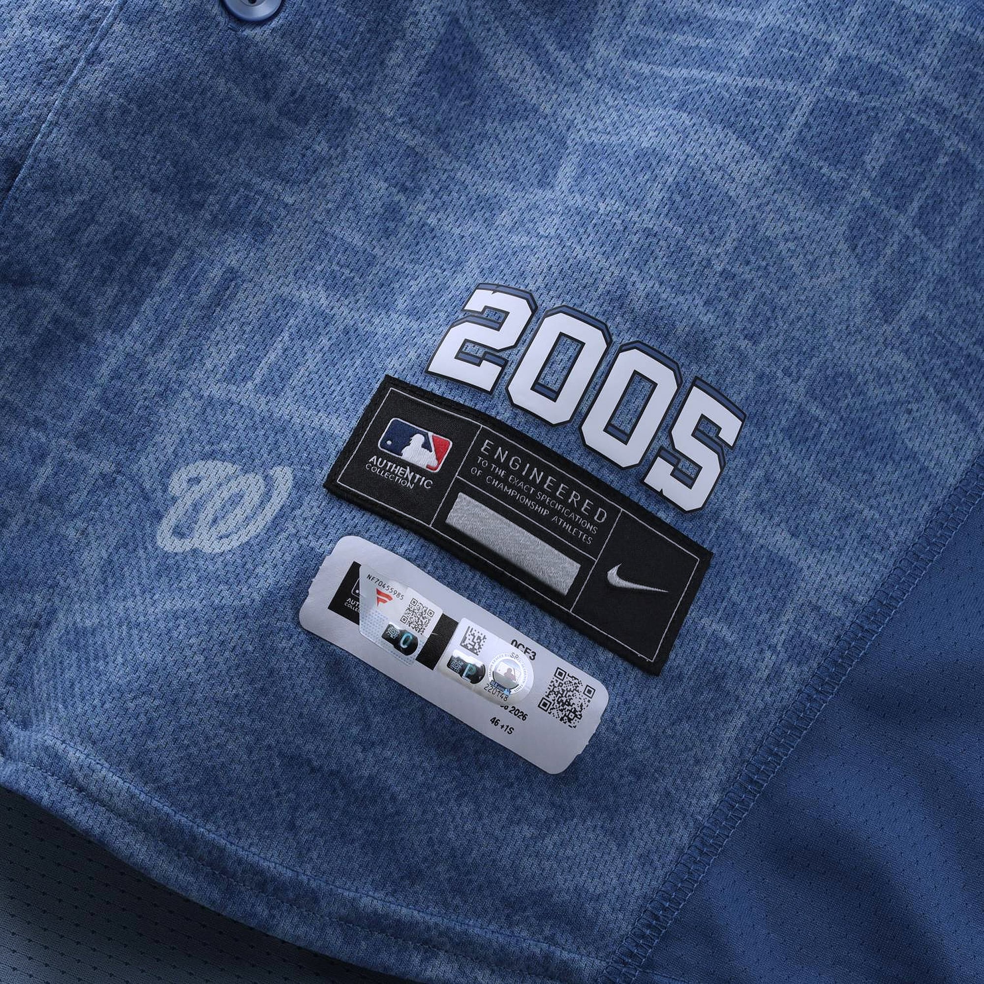 Maillot City Connect bleu n° 36 porté par Miles Mikolas (Washington Nationals) lors du match contre les Los Angeles Dodgers le 4 avril 2026