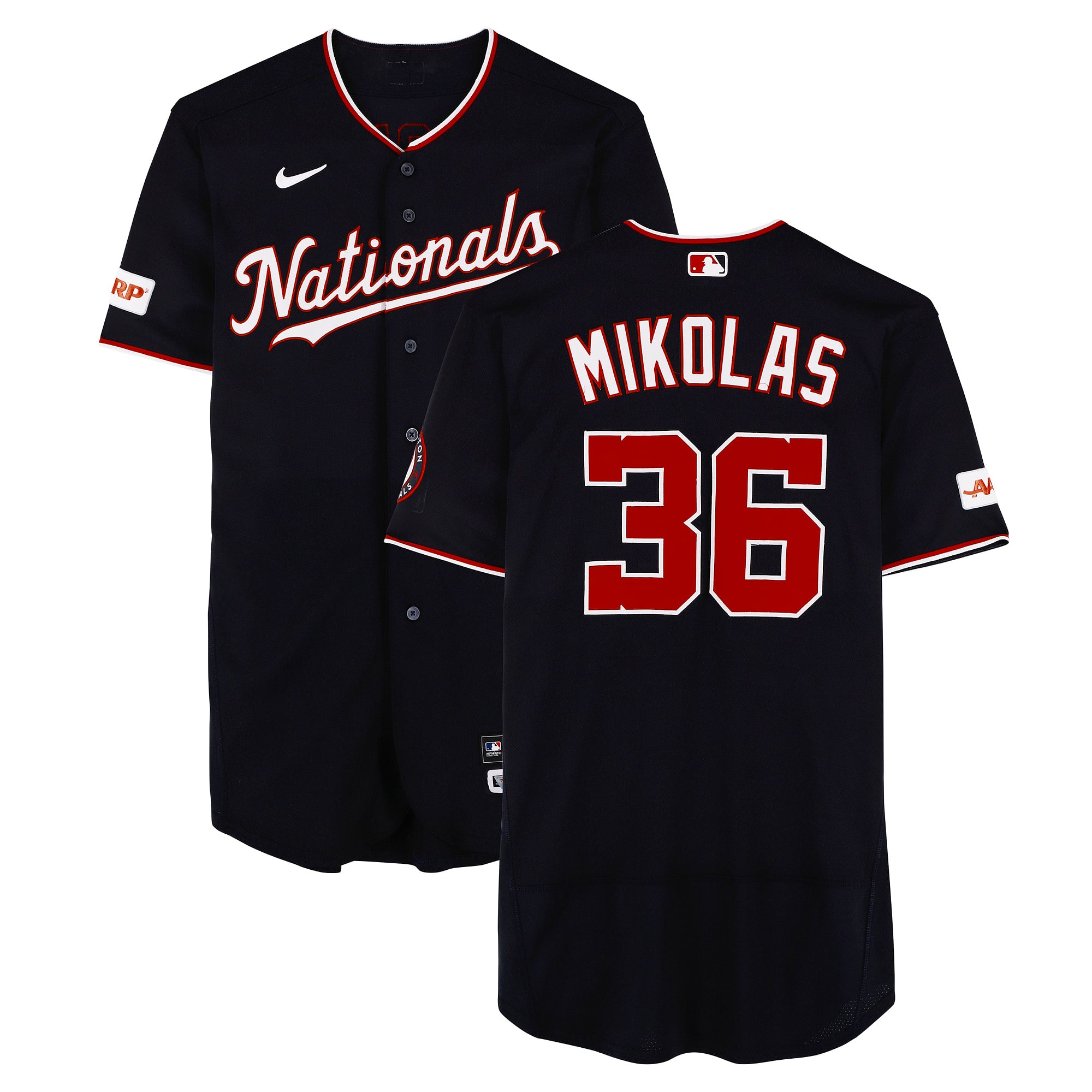 Maillot bleu marine n° 36 porté par Miles Mikolas (Washington Nationals) lors du match contre les Braves d'Atlanta le 22 mai 2026