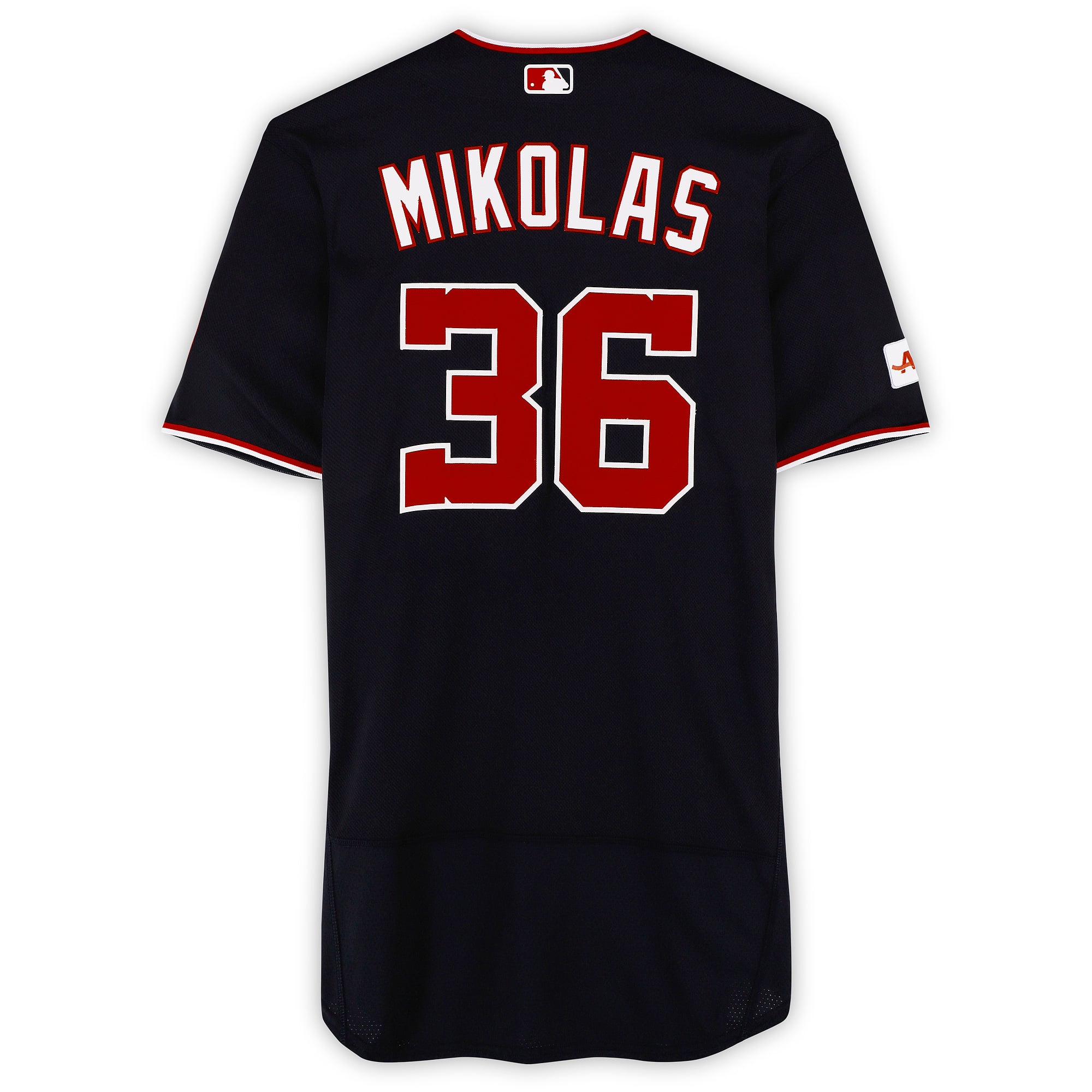Maillot bleu marine n° 36 porté par Miles Mikolas (Washington Nationals) lors du match contre les Pirates de Pittsburgh le 14 avril 2026