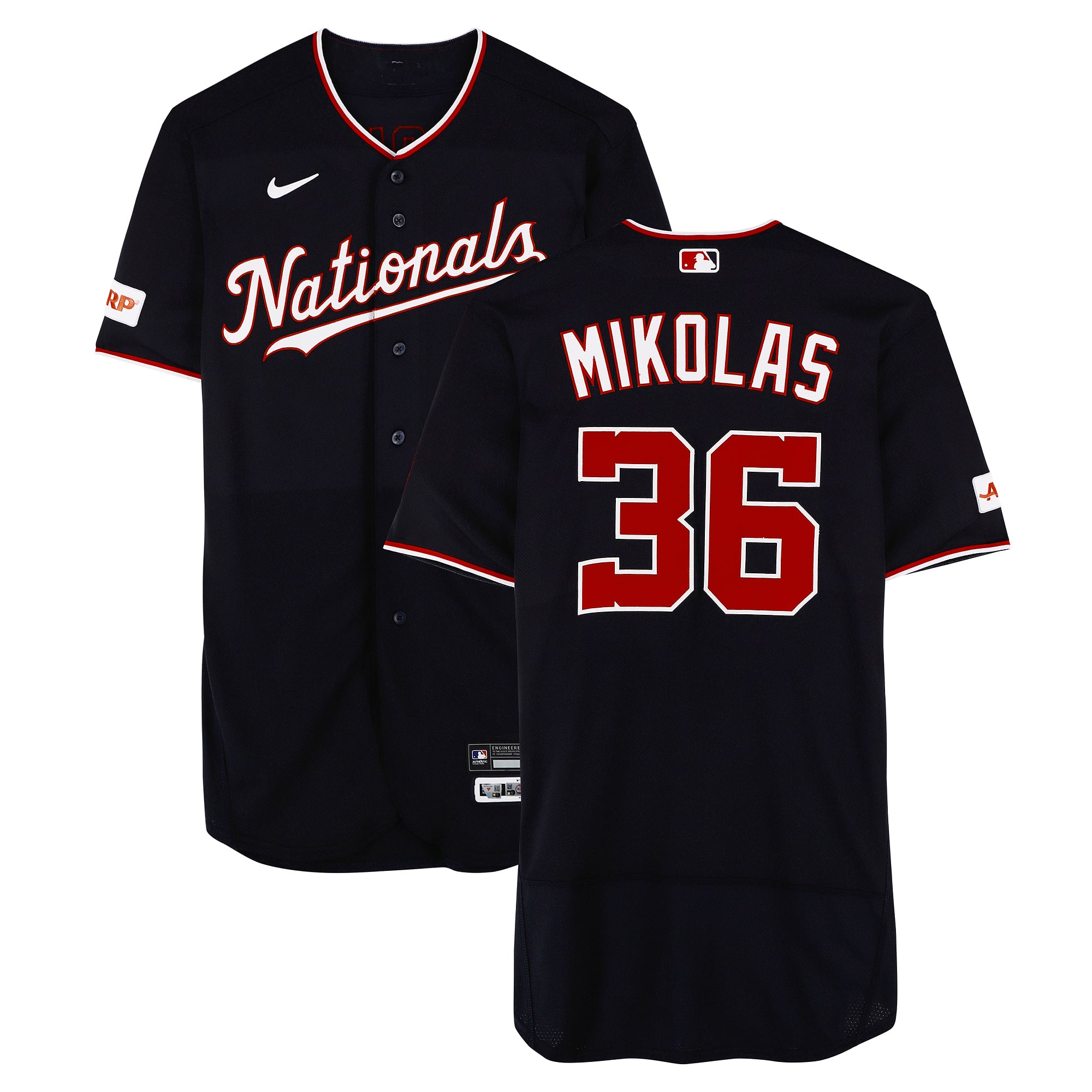 Maillot bleu marine n° 36 porté par Miles Mikolas (Washington Nationals) lors du match contre les Pirates de Pittsburgh le 14 avril 2026