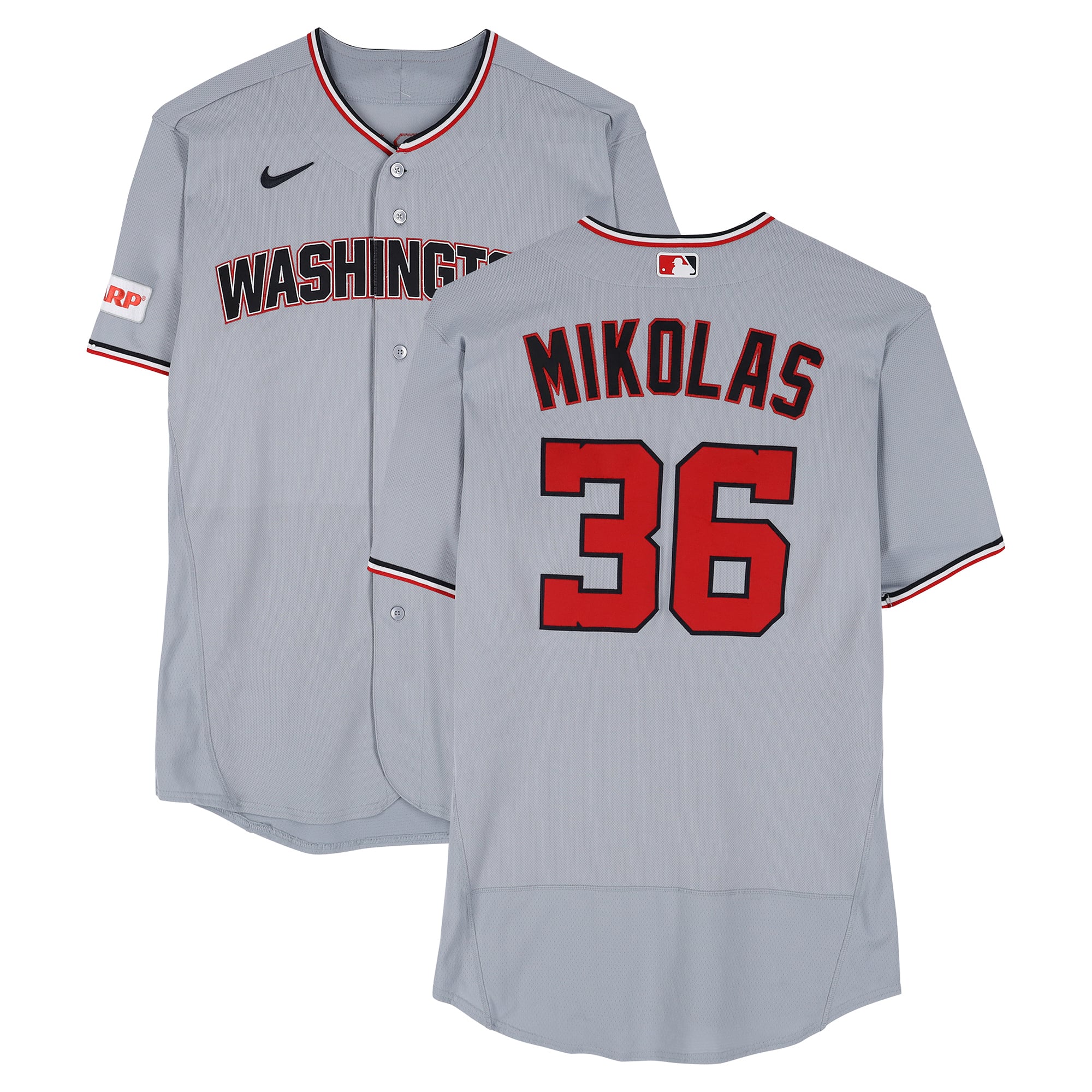 Maillot gris n° 36 de Miles Mikolas, joueur des Nationals de Washington, saison 2026 de la MLB