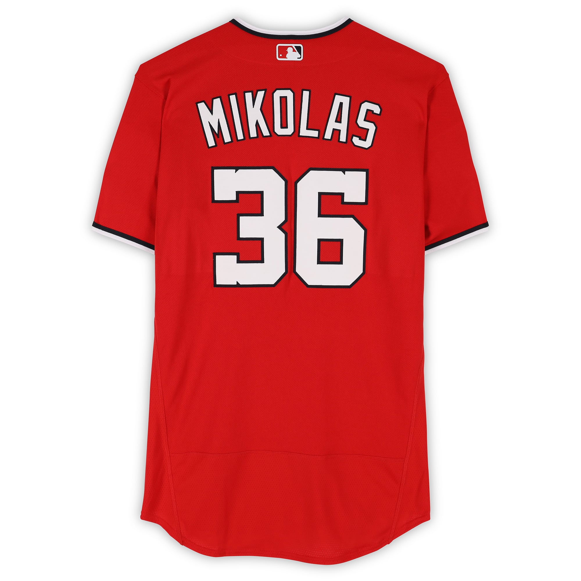 Maillot rouge n° 36 de Miles Mikolas, joueur des Nationals de Washington, saison 2026 de la MLB