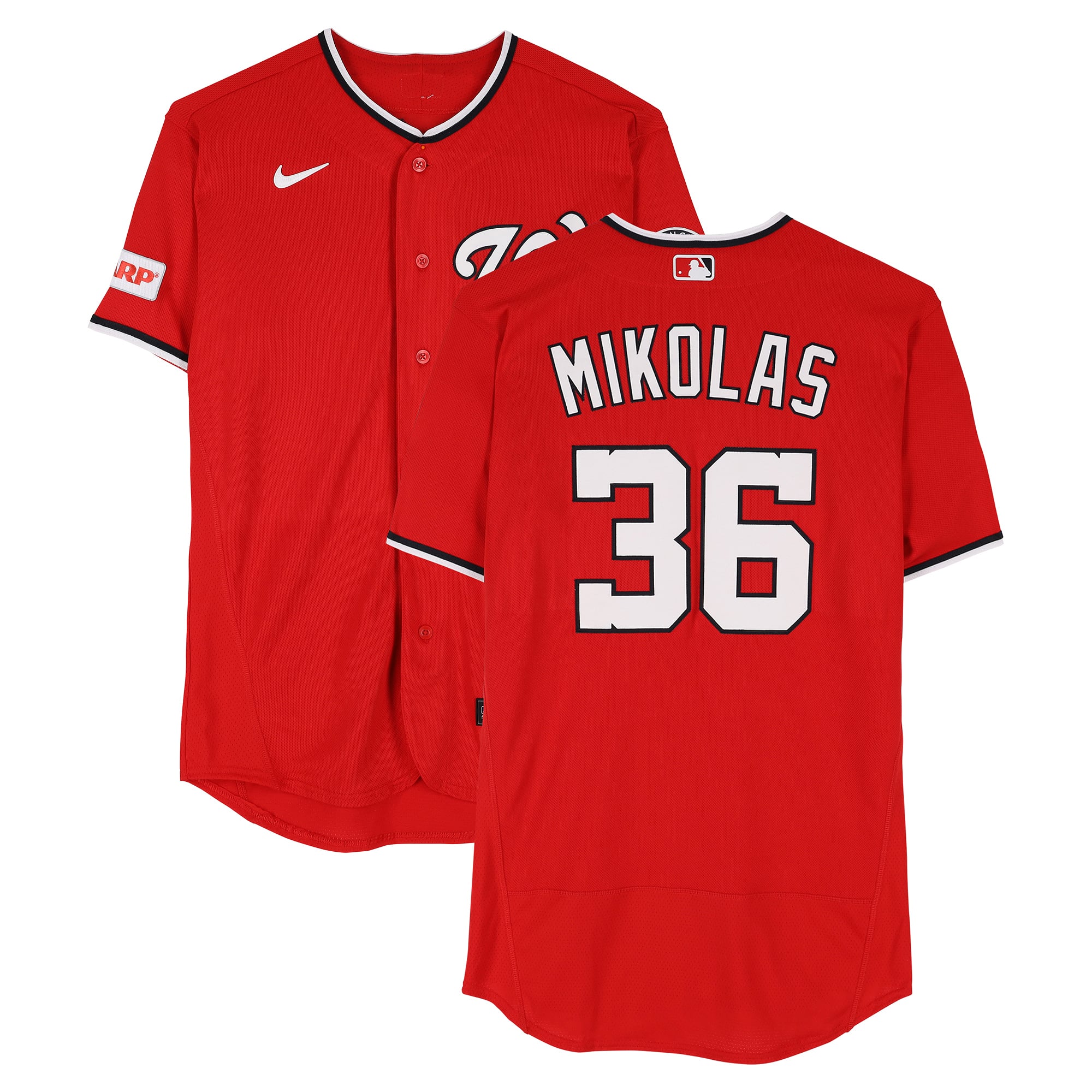 Maillot rouge n° 36 de Miles Mikolas, joueur des Nationals de Washington, saison 2026 de la MLB