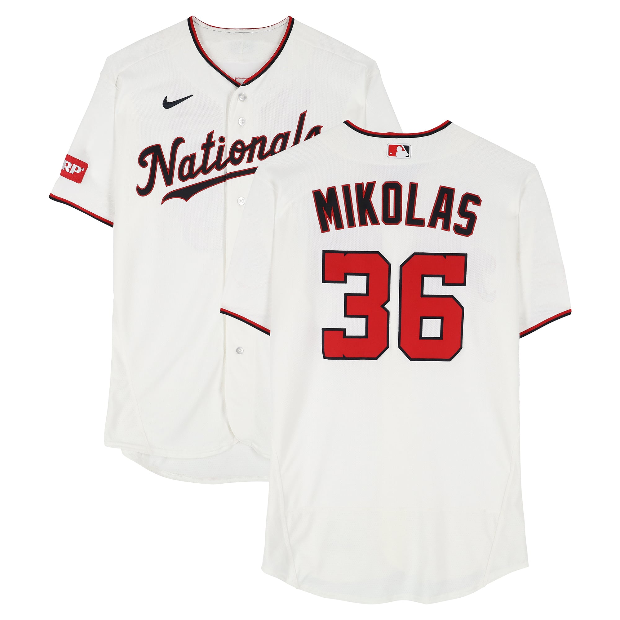 Maillot blanc n° 36 de Miles Mikolas, joueur des Nationals de Washington, saison 2026 de la MLB