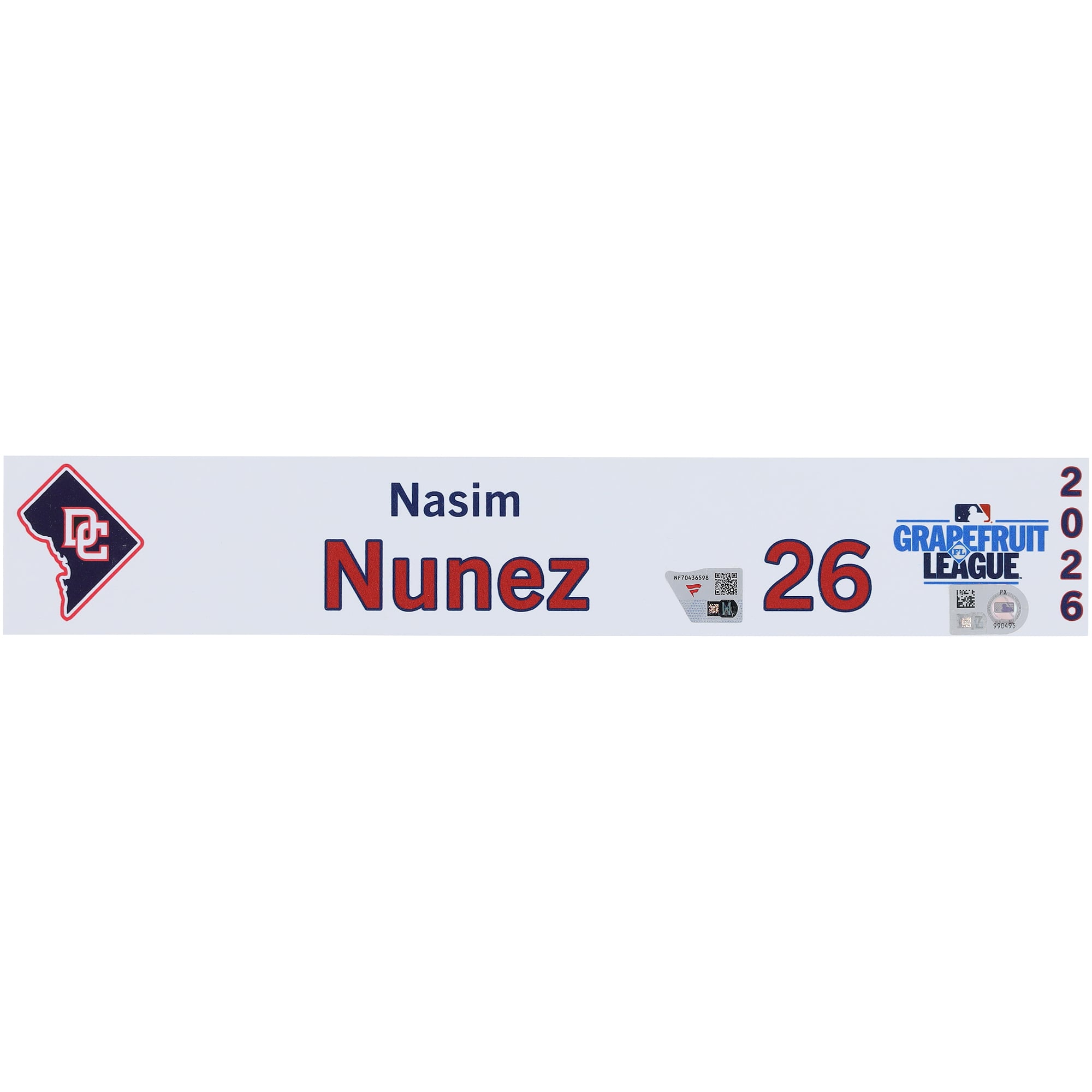 Nasim Nuñez Washington Nationals Player-Issued #26 Nameplate from 2026 MLB Spring Training