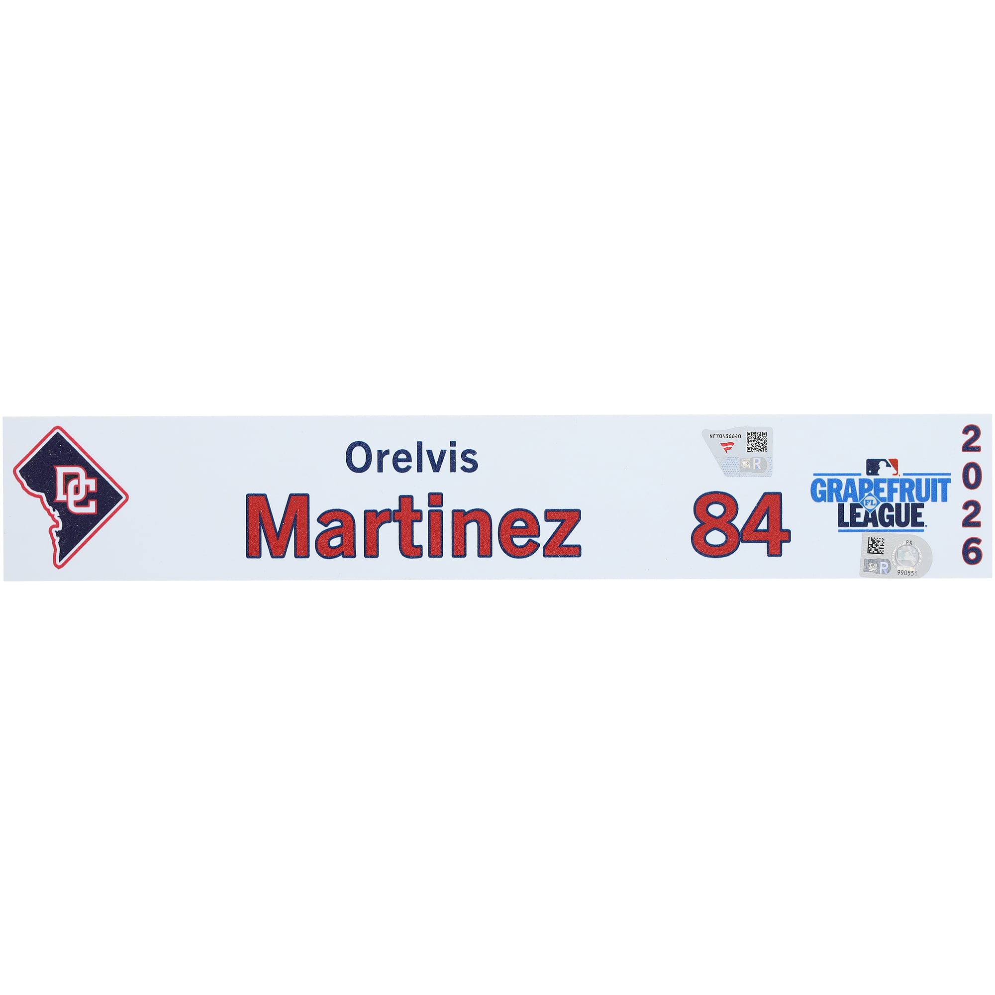 Orelvis Martinez Washington Nationals Player-Issued #84 Nameplate from 2026 MLB Spring Training