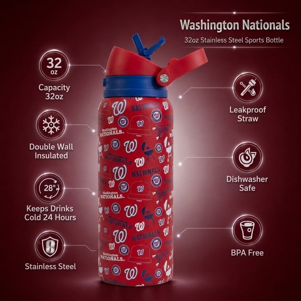 Gourde Pegasus Washington Nationals 32 oz, fanion de match, en acier inoxydable ProPress