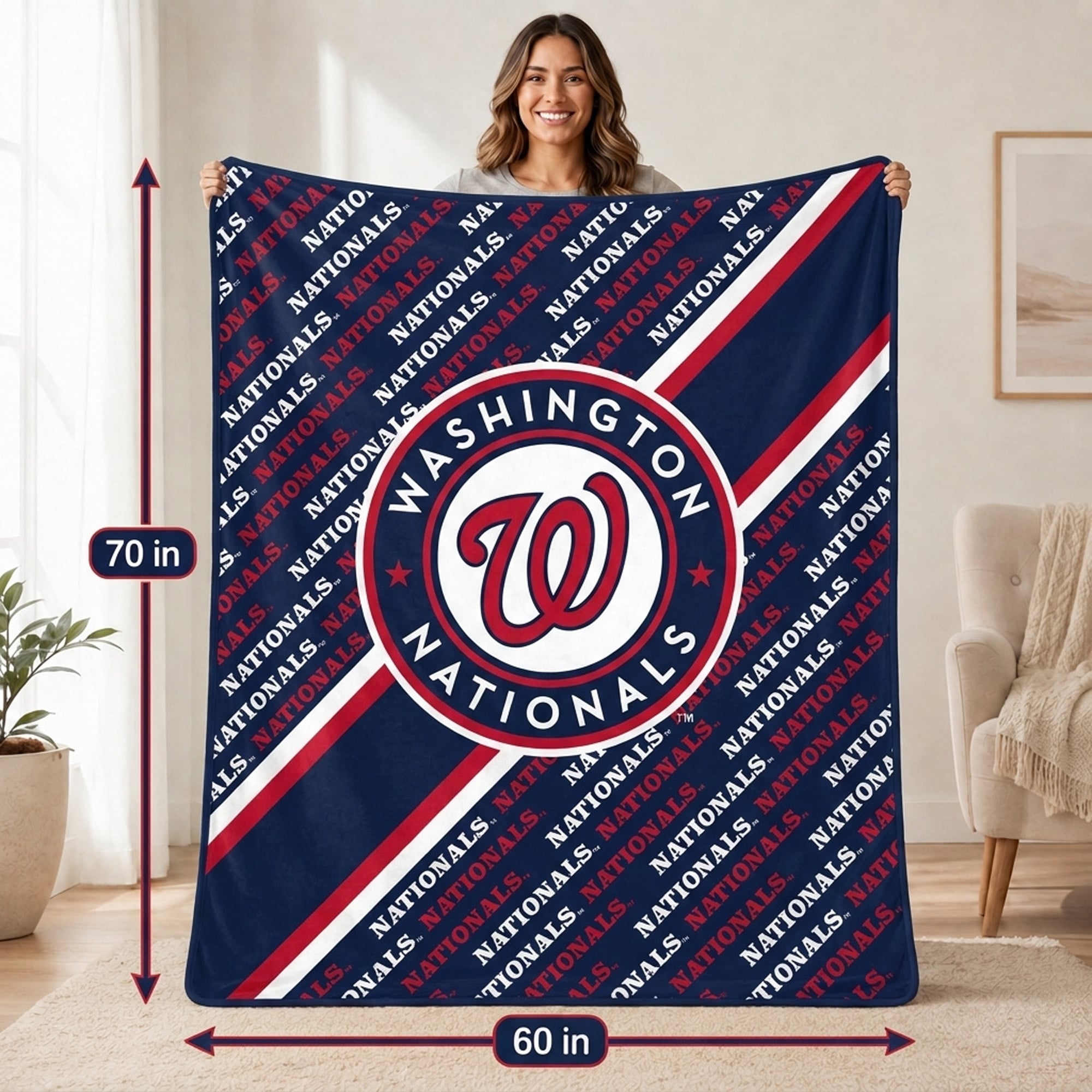 Couverture ultra douce Pegasus Washington Nationals 60" x 70" (diagonale) avec logo doublé